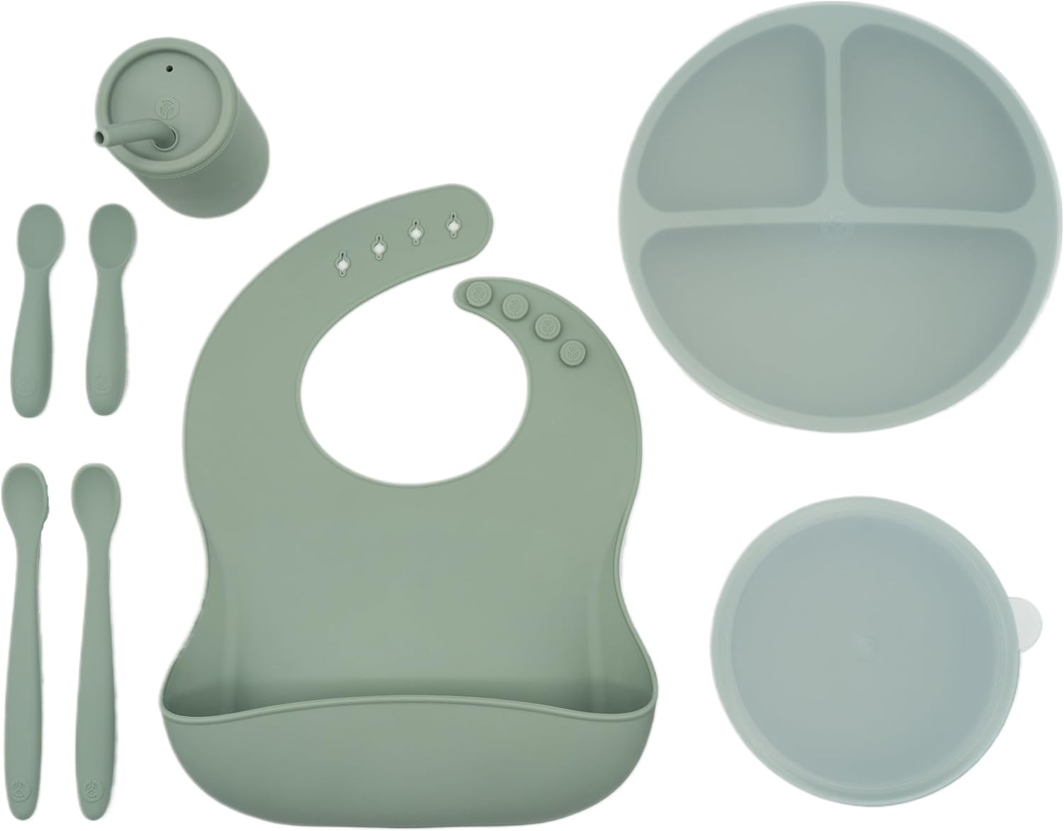 WeeSprout Baby Led Weaning Bundle Silicone Suction Bowl Spoons Bib Cup Dishwasher Safe