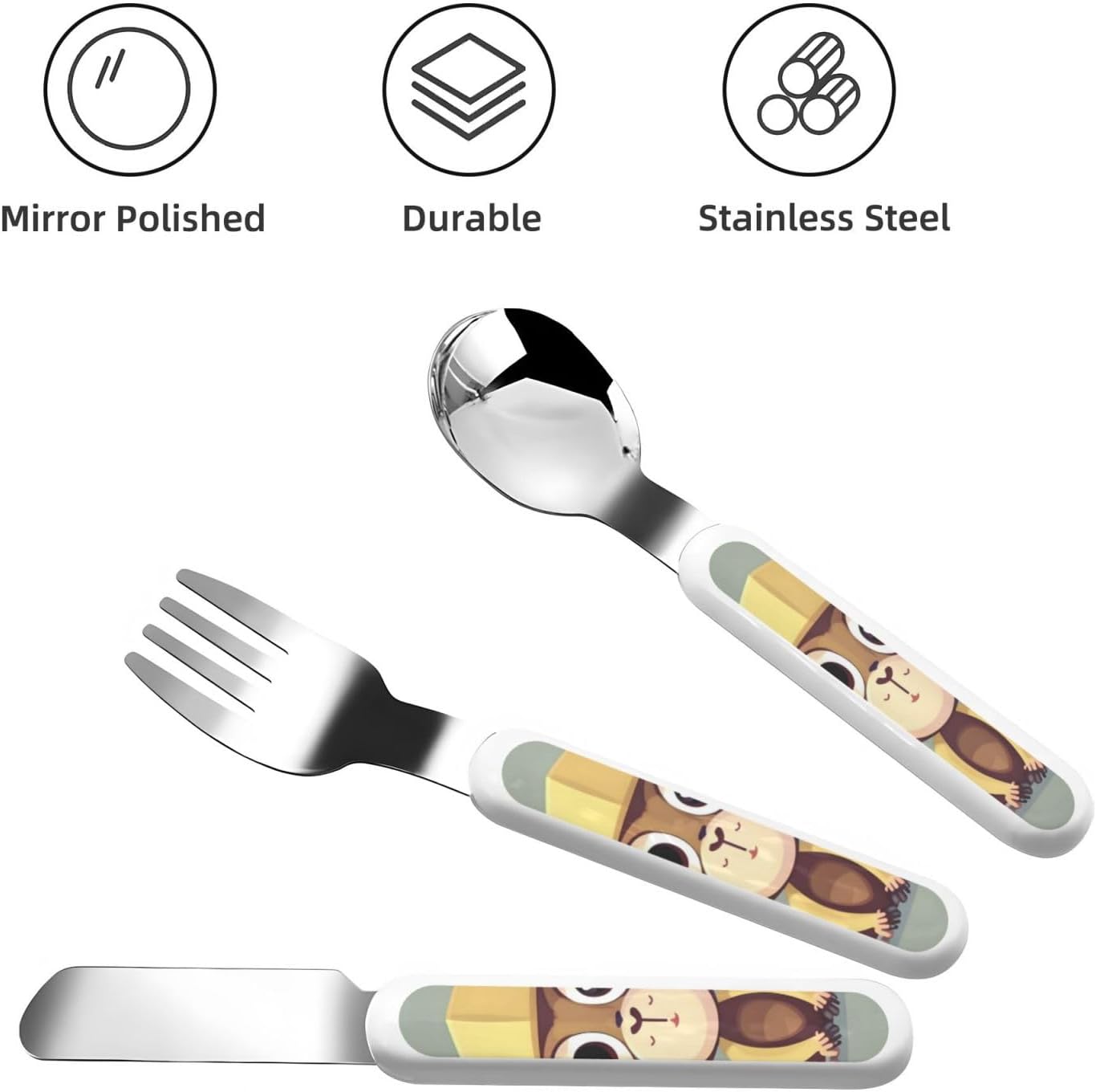 Cute Monkey Print Utensils Set with Travel Case
