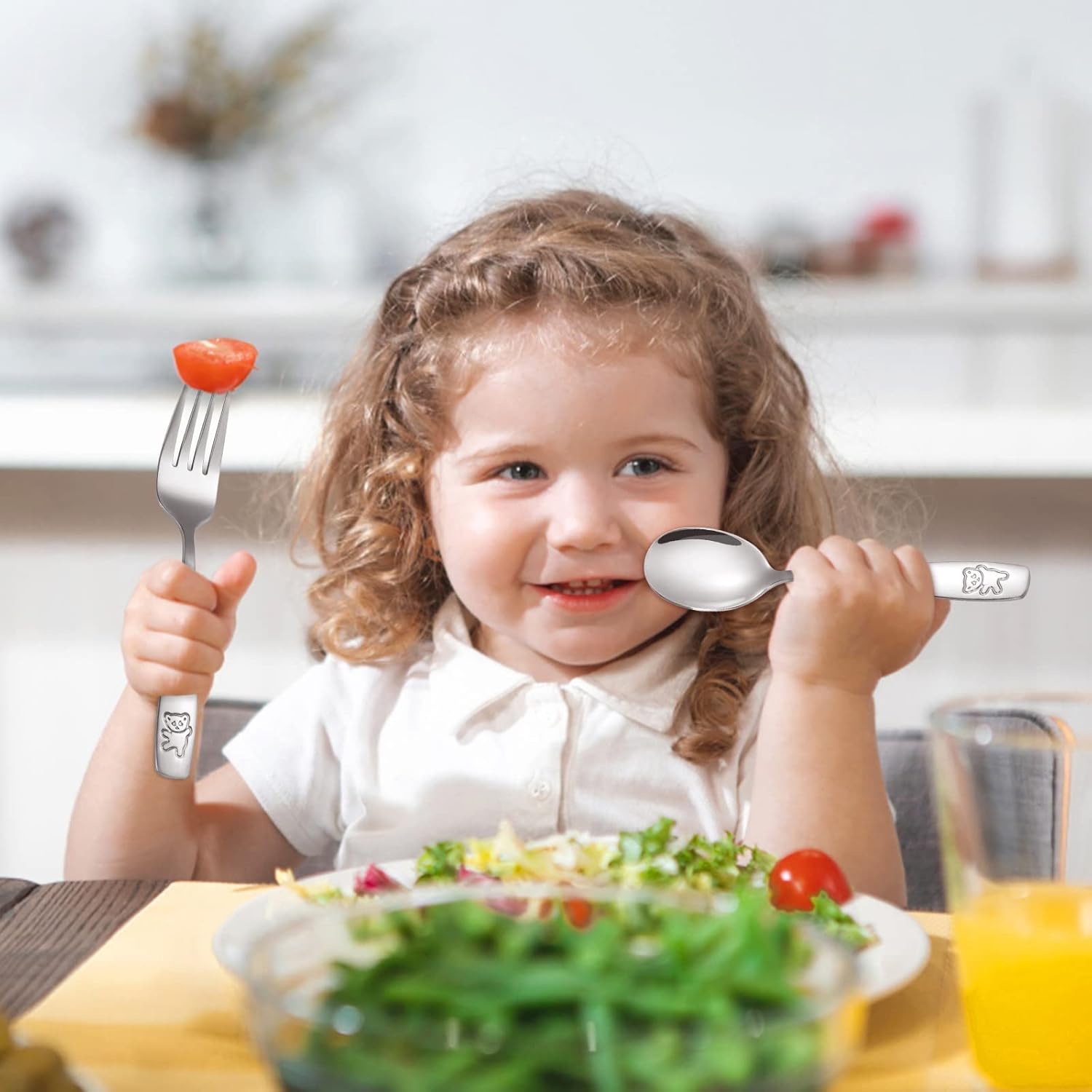 Stainless Steel Kids Silverware Set with Cute Bear Engraving
