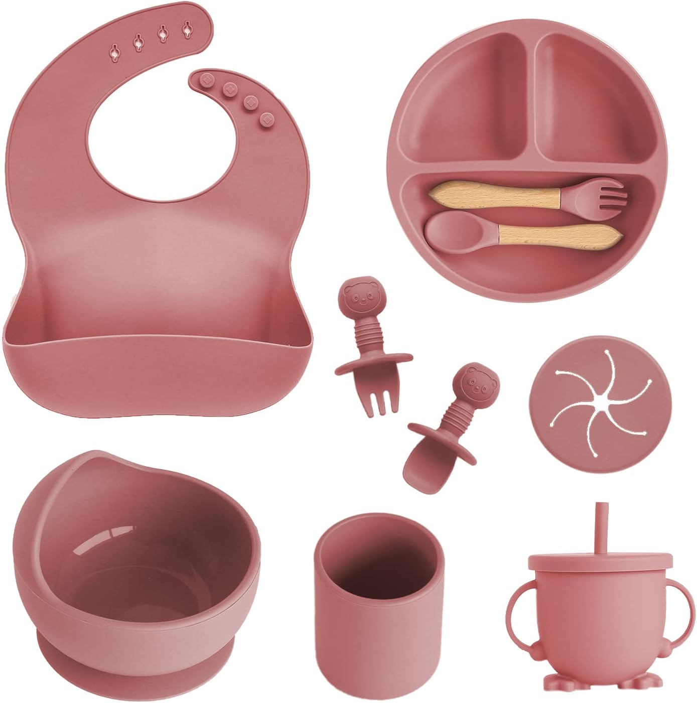 10pcs Baby Feeding Set with Suction Bowl and Plate Pink