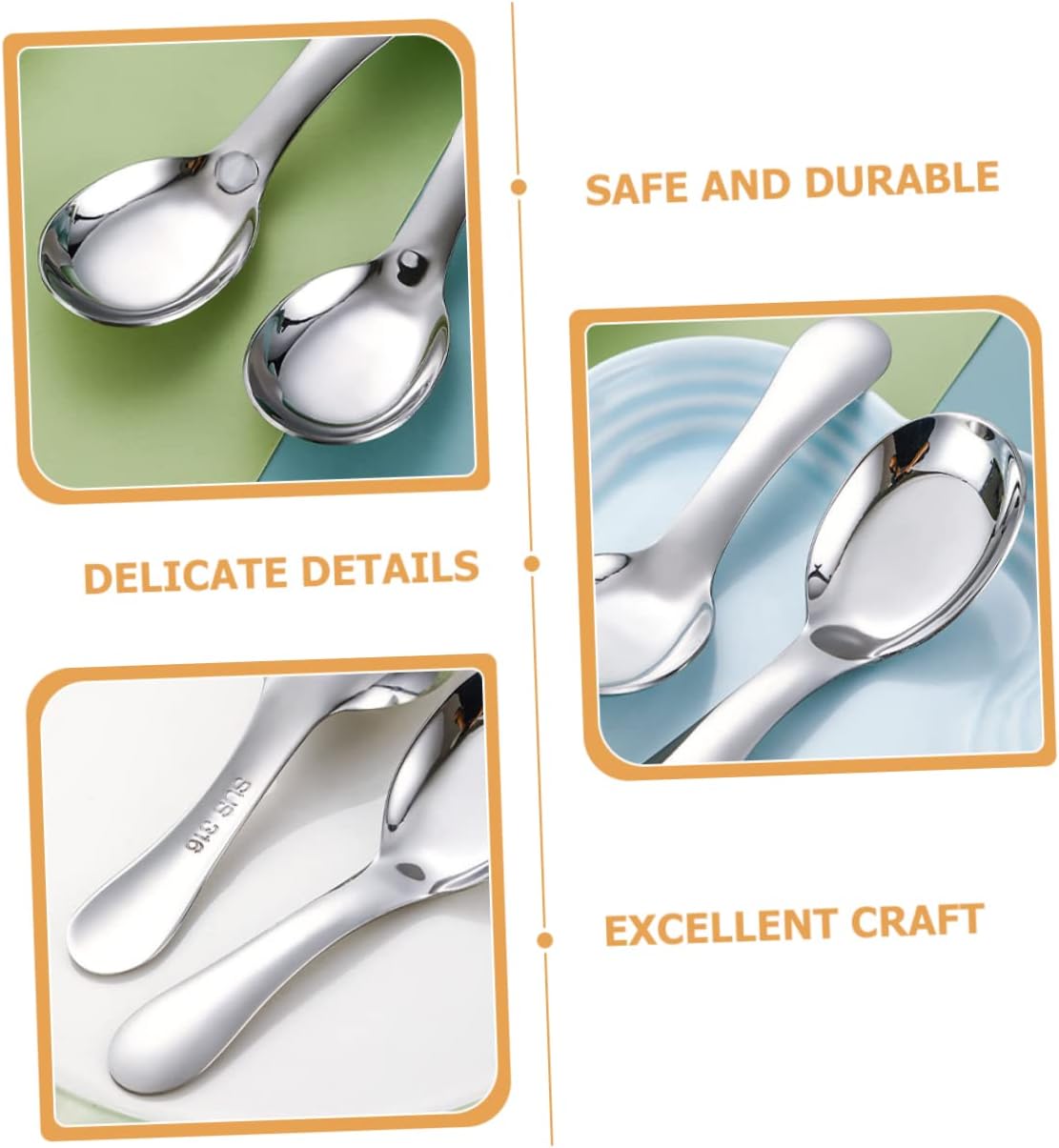Luxshiny 2-Piece Kids Stainless Steel Spoons Durable and Safe
