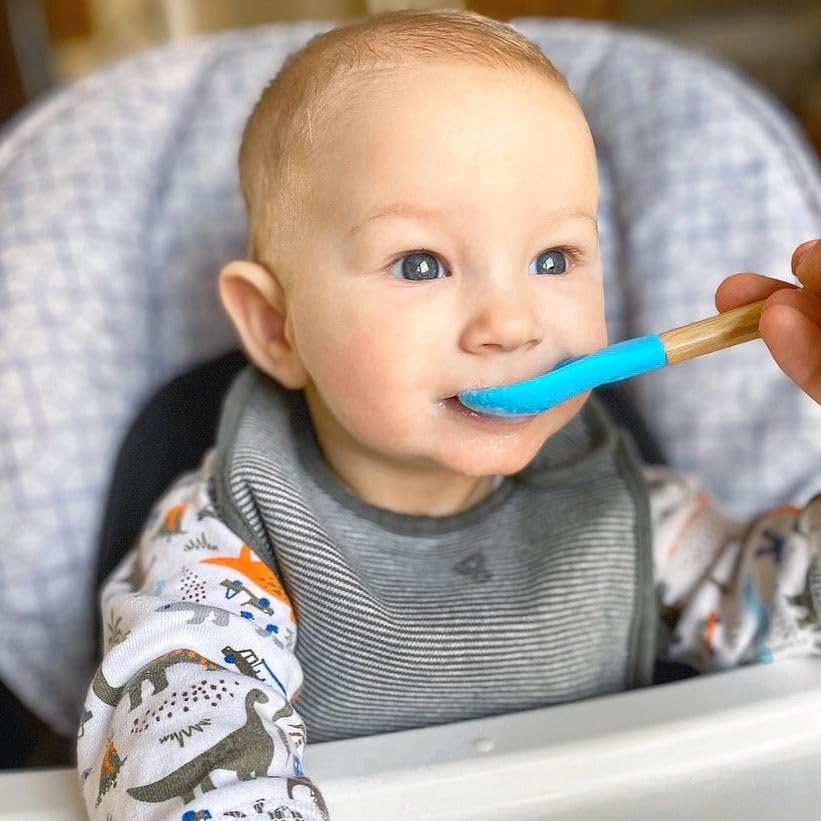 Avanchy Bamboo Silicone Baby Training Spoons Soft Tip for First Feeding