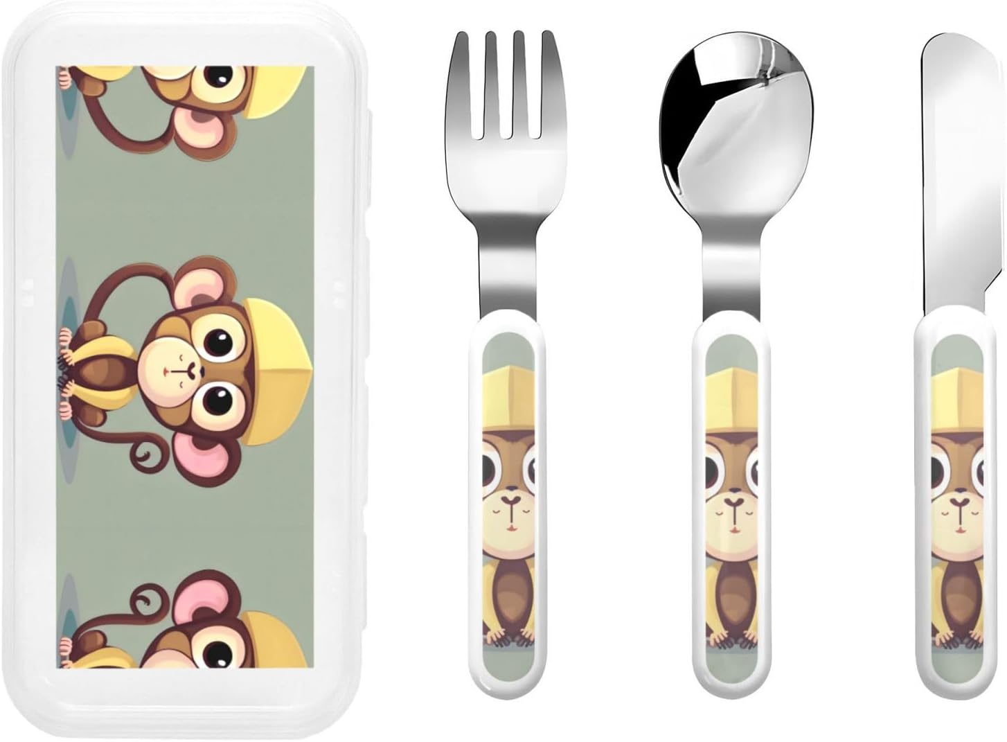 Cute Monkey Print Utensils Set with Travel Case