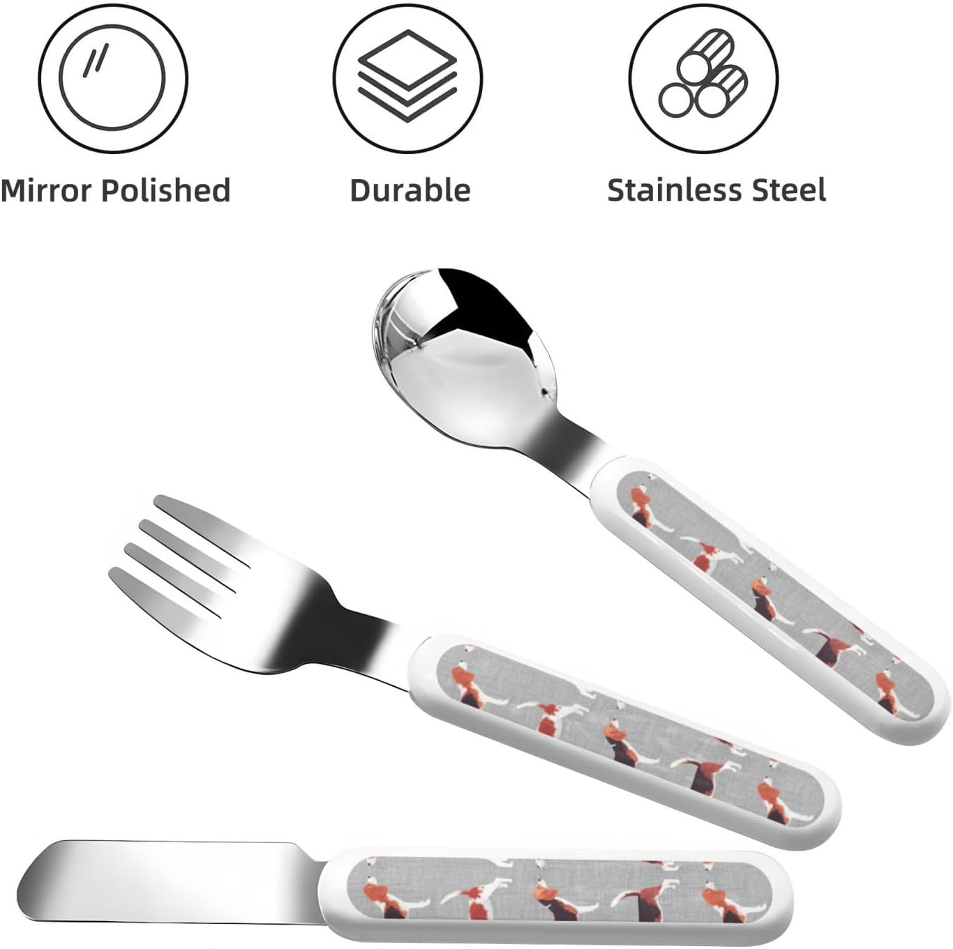 Beagle Patterns Stainless Steel Flatware Set with Travel CaseSelf-FeedingDishwasher Safe