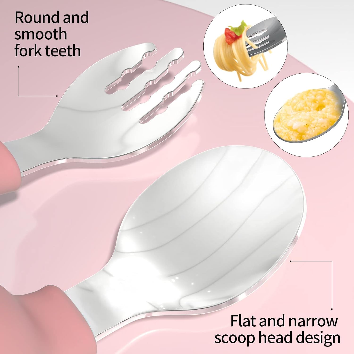 Deejoy Toddler Utensils Stainless Steel Silverware Set with Travel Case Pink