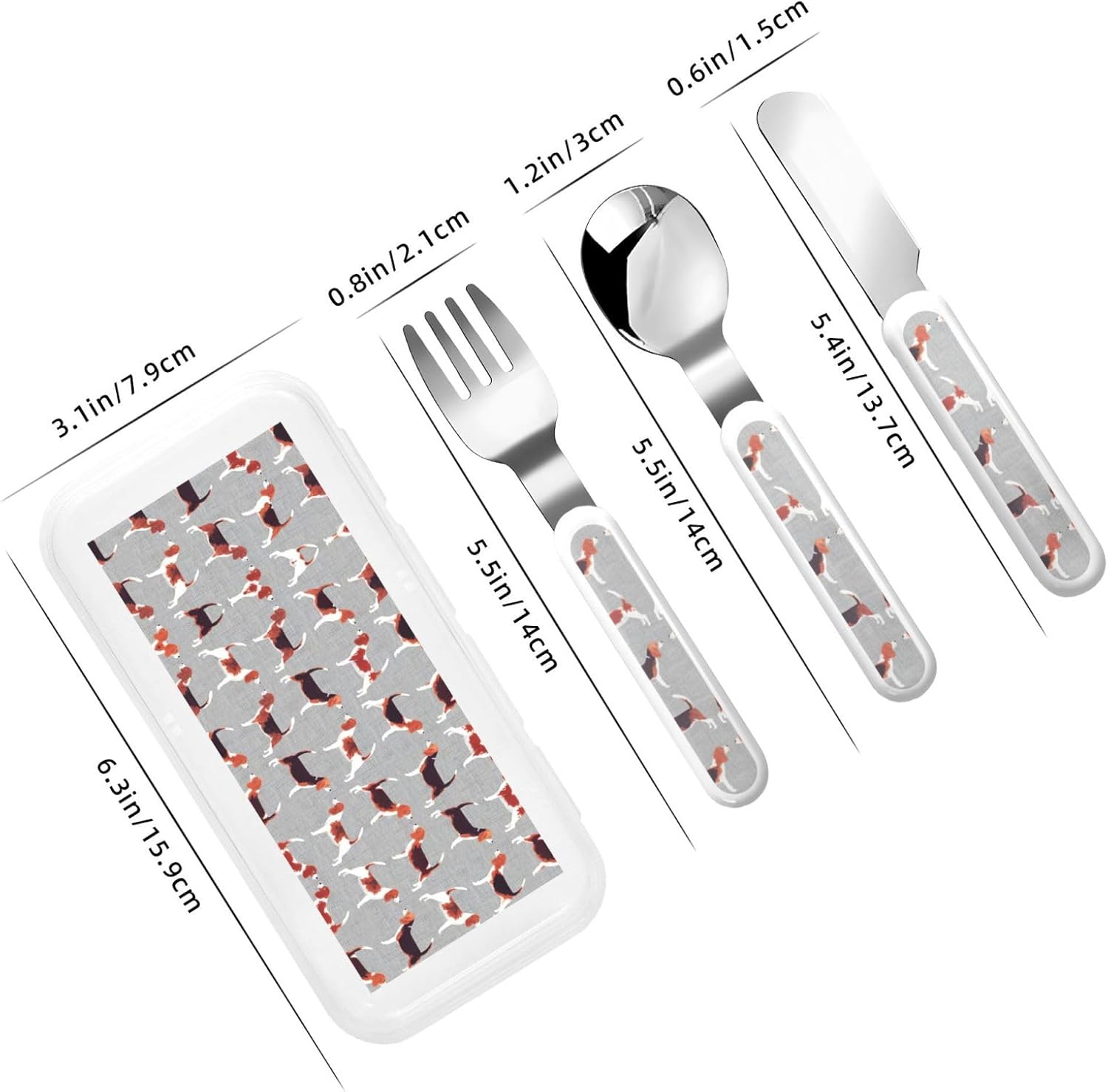 Beagle Patterns Stainless Steel Flatware Set with Travel CaseSelf-FeedingDishwasher Safe