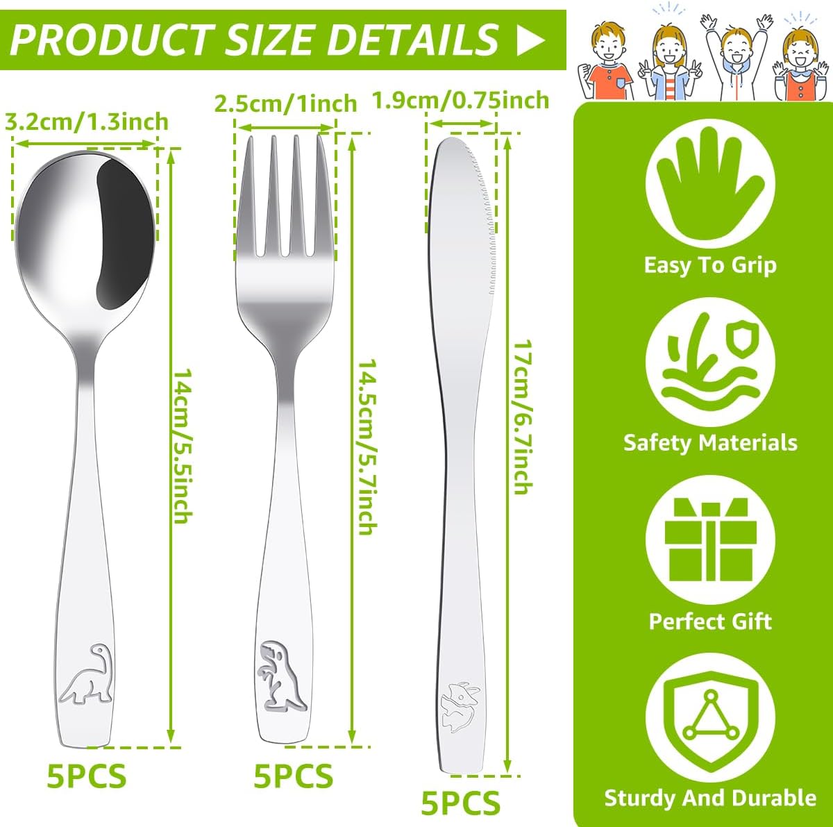 Stainless Steel Dinosaur Kids Flatware Set