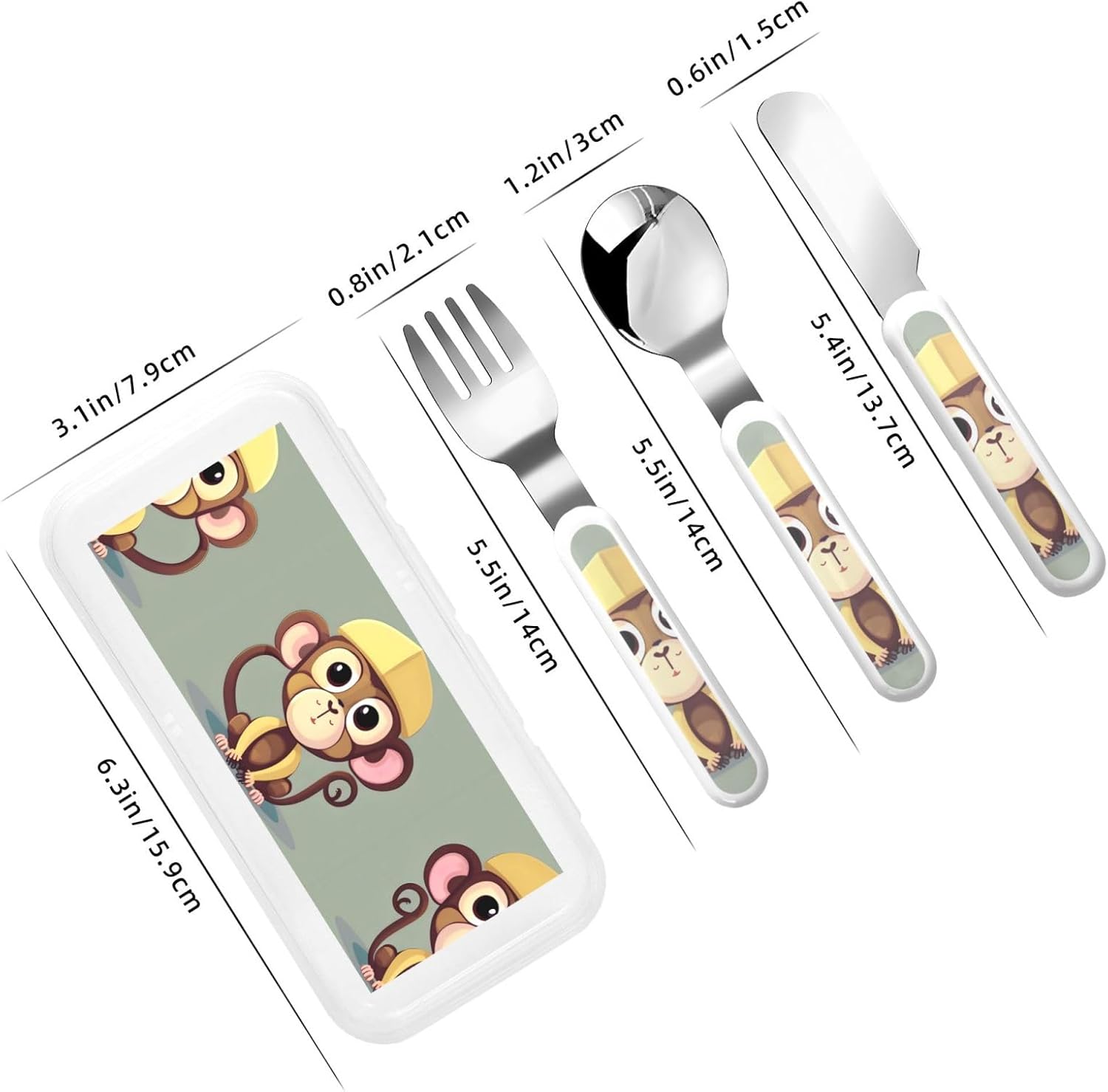 Cute Monkey Print Utensils Set with Travel Case