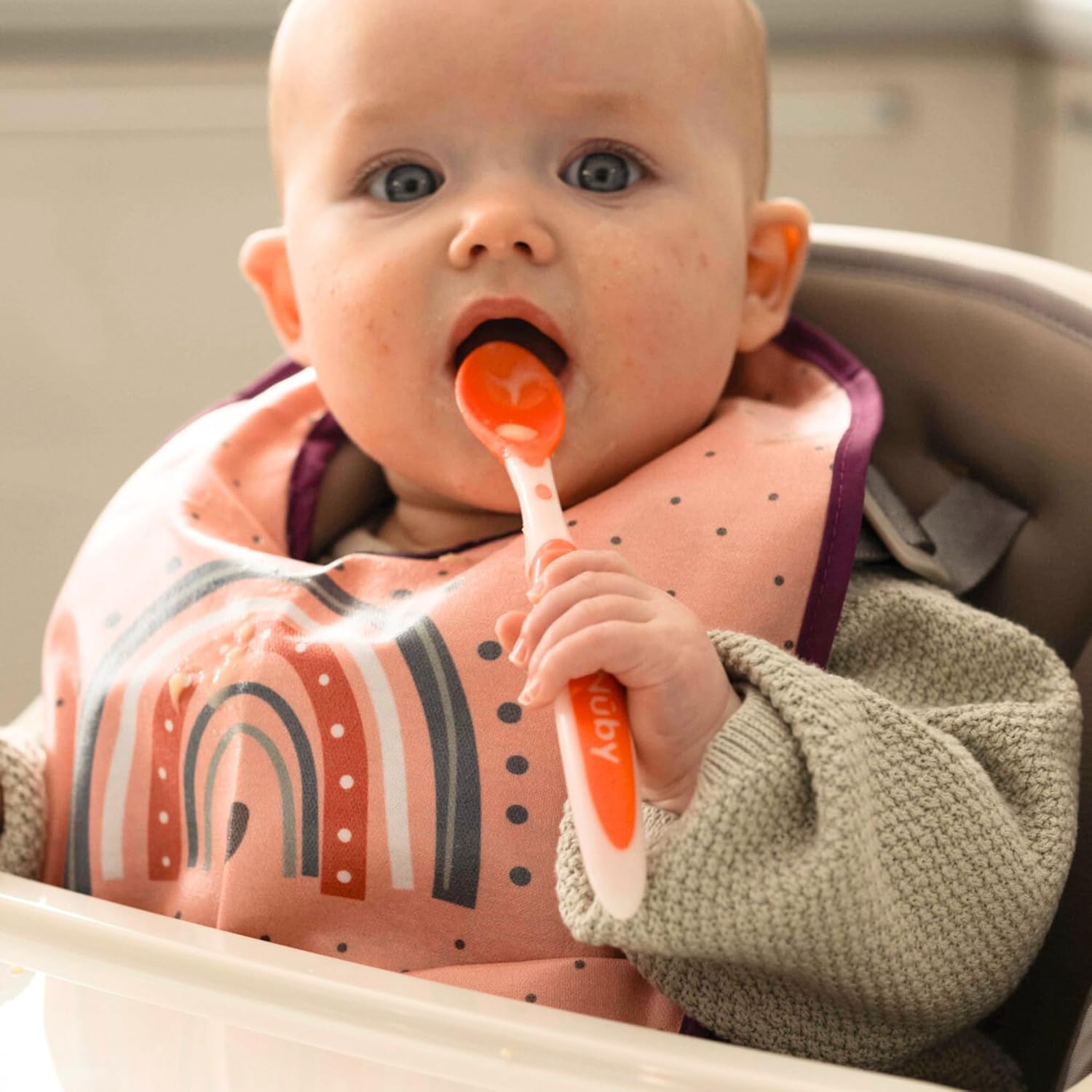 Nuby 6-Piece Weaning Set with Long Handles Fun Design for Babies