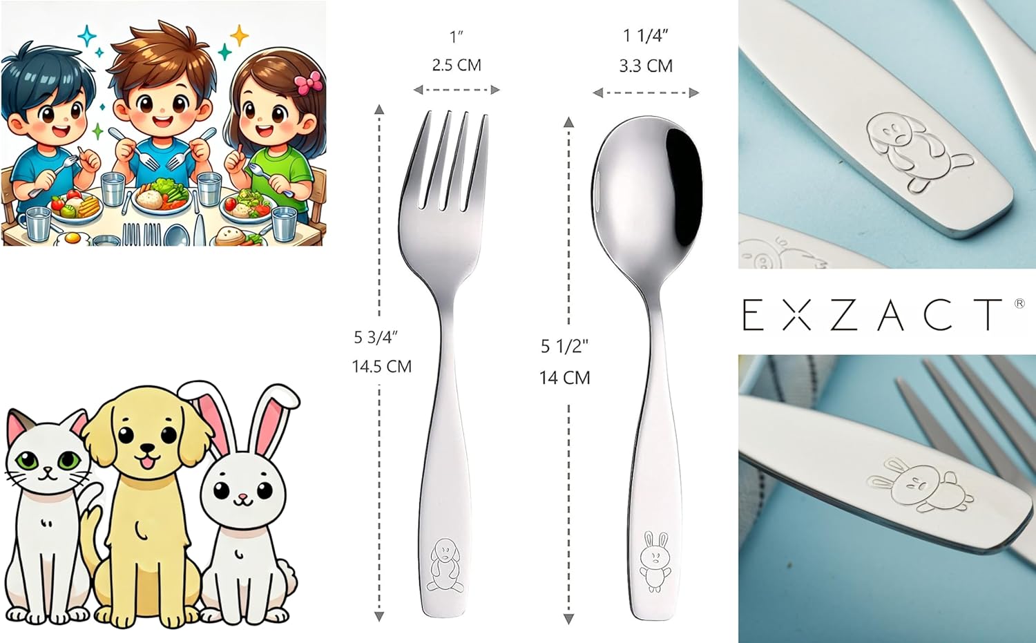 Exzact 6 Piece Kids Flatware Set - Forks and Spoons
