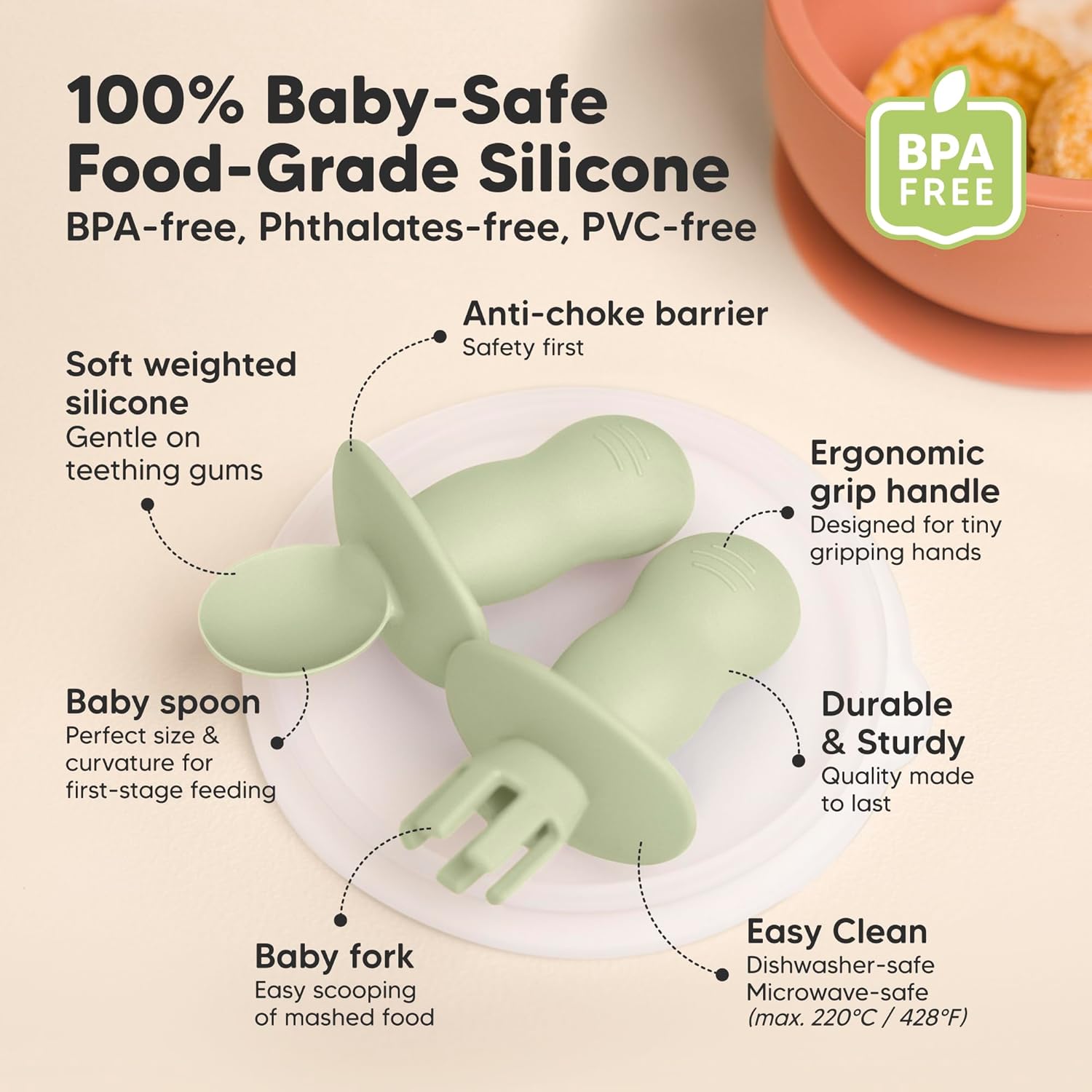 KeaBabies 4-Pack Silicone Baby Utensils Set Easy Feeding for Babies