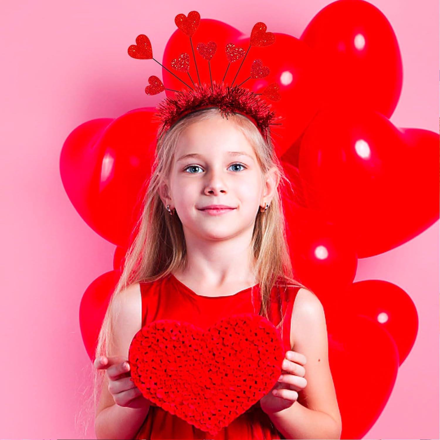 Belsita Sequins Heart Headband Valentines Day Glitter Red Heart Hair Accessories