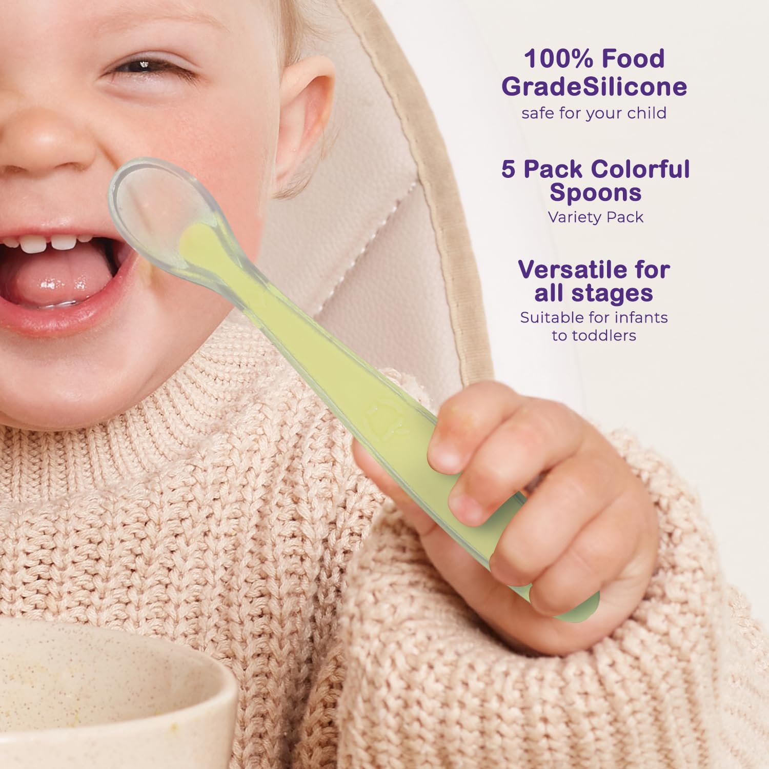 Optimum Baby Silicone Spoons for Self-Feeding 4 Months