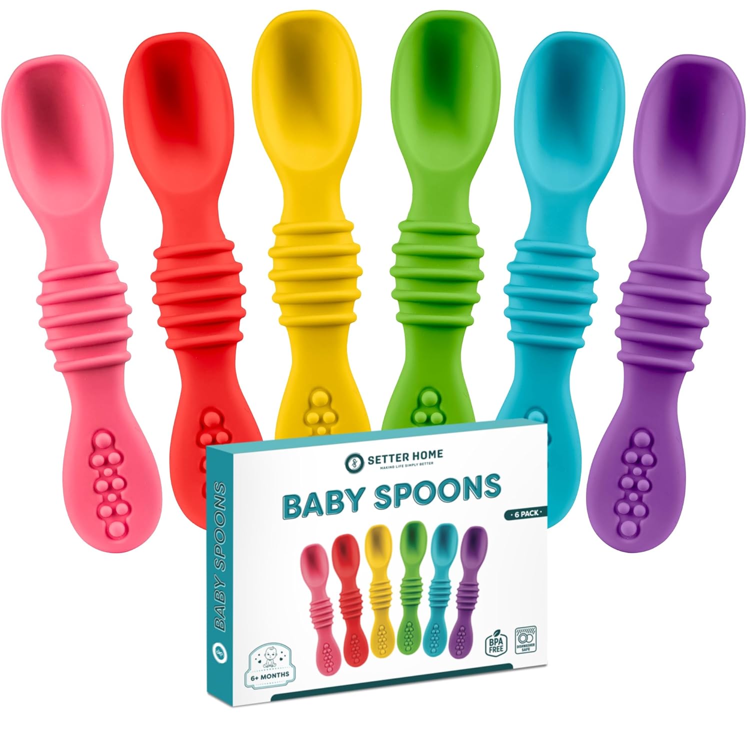 6-Pack Silicone Baby Spoons Self-Feeding Training Spoons for Infants Toddler