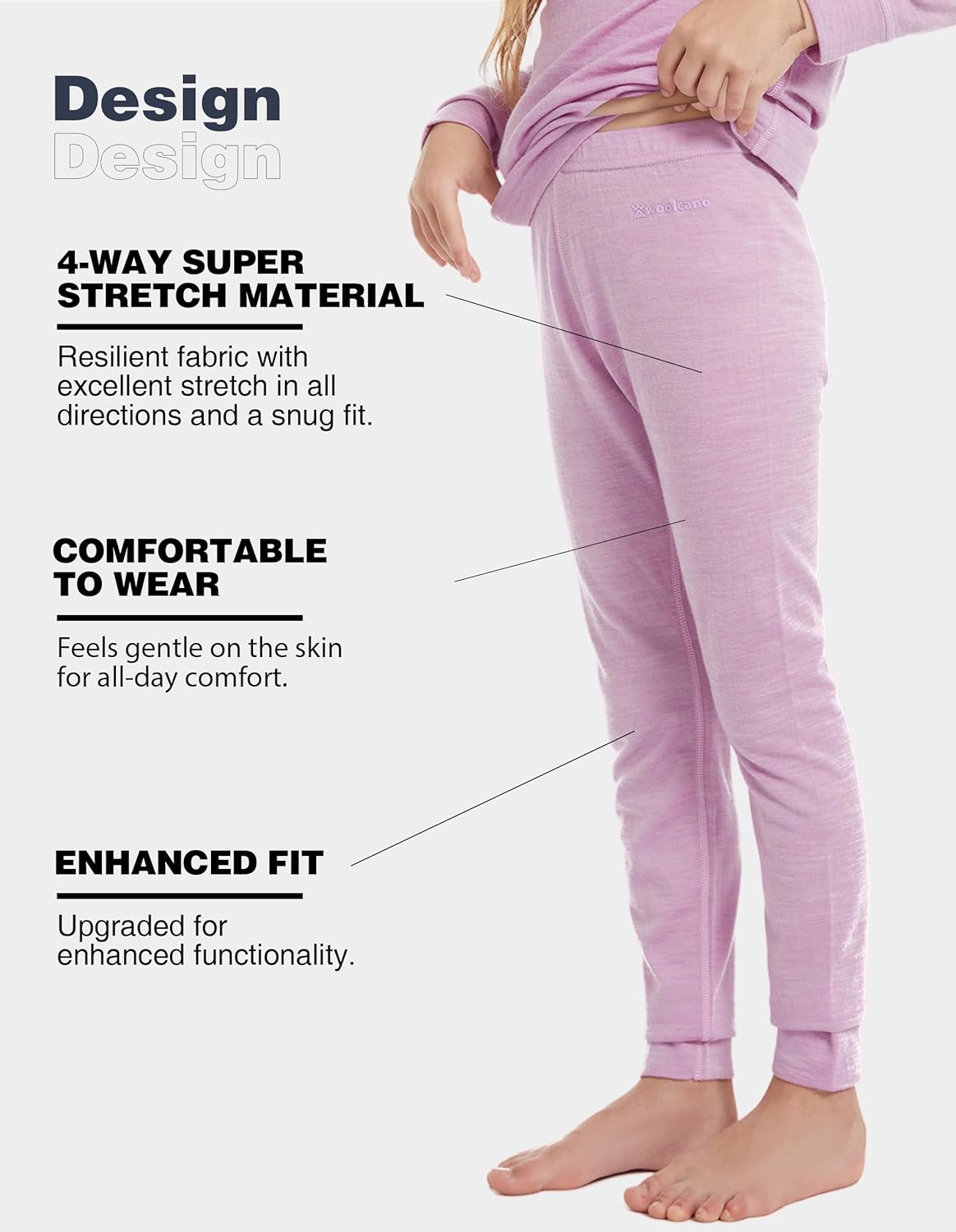 Kids Unisex Merino Wool Thermal Base Layer Pants Lightweight and Comfortable