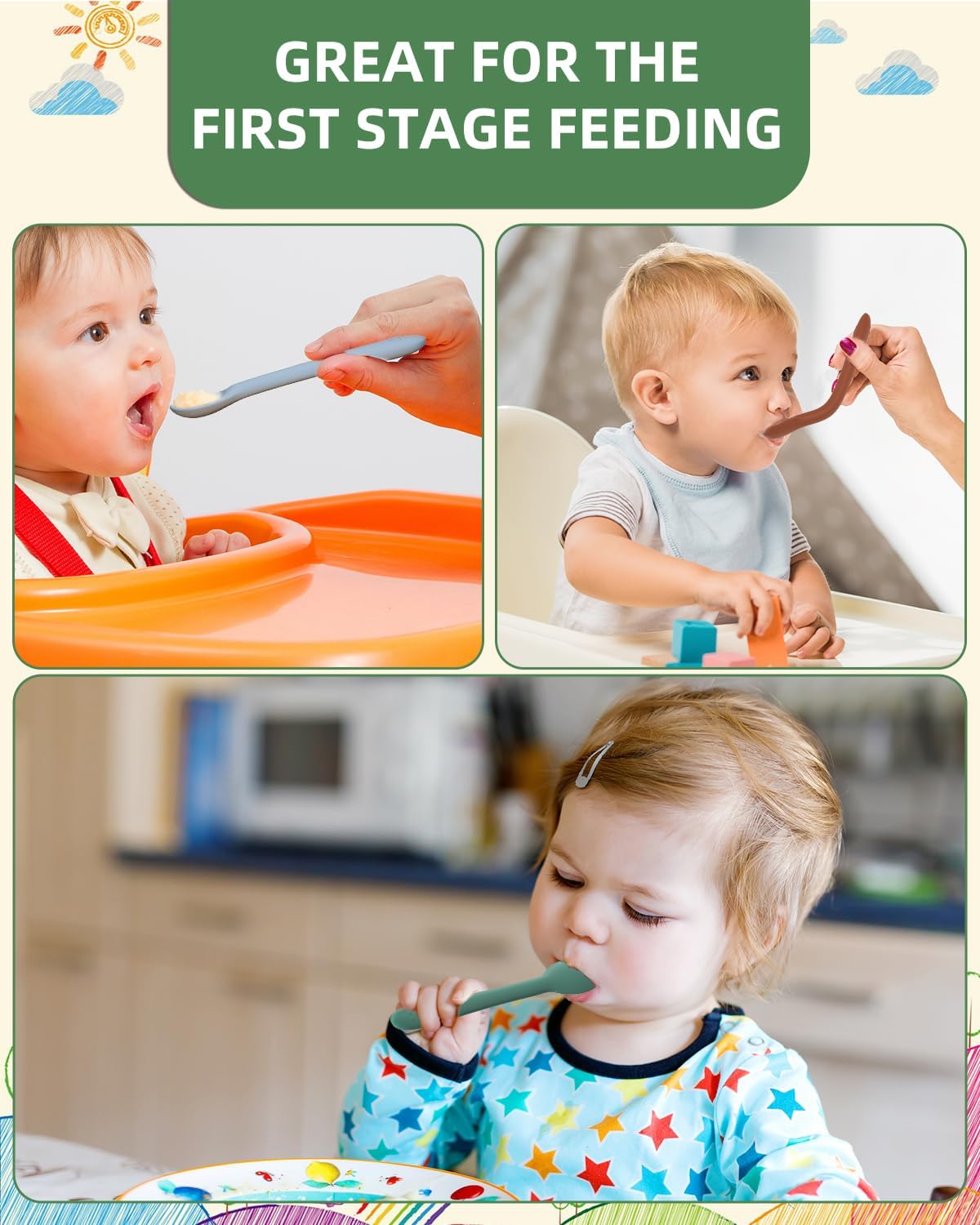 6-Piece Silicone Baby Feeding Spoons