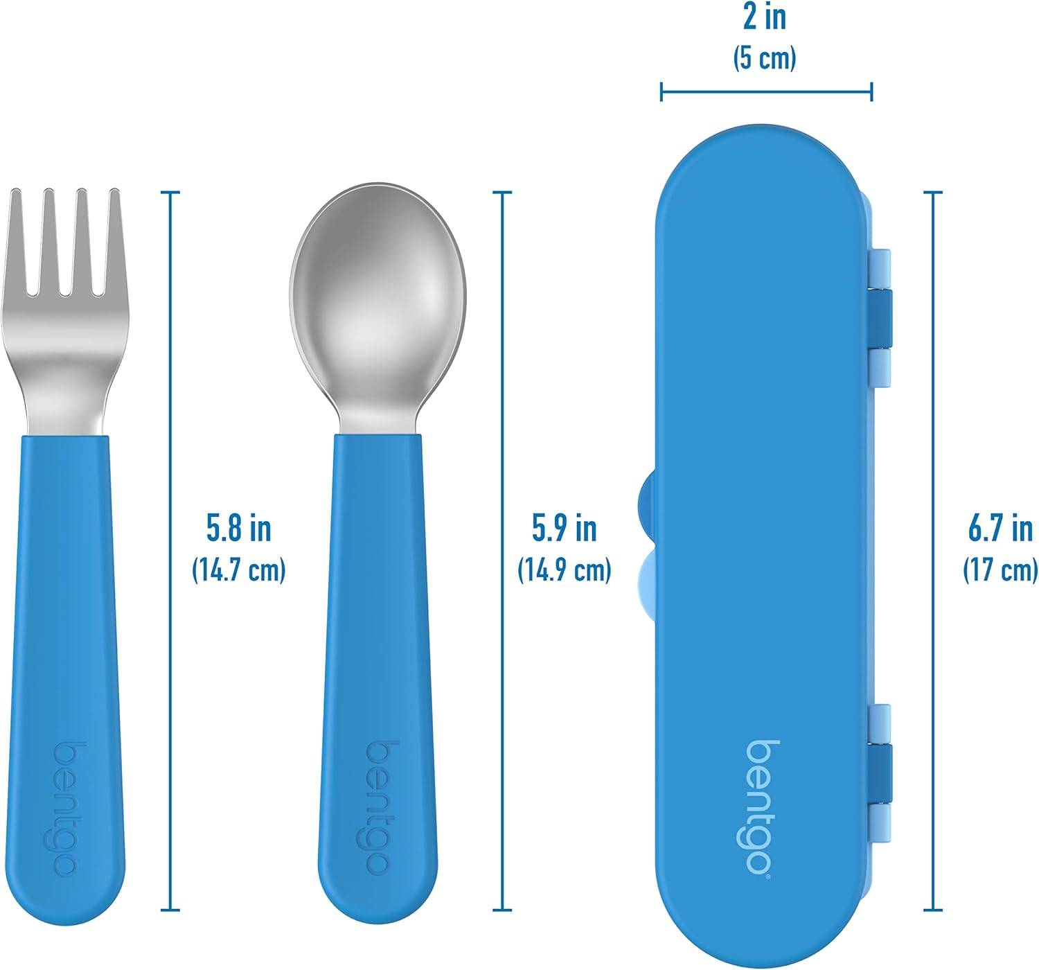 Bentgo Kids Stainless Steel Utensil Set - Fork Spoon Storage Case Blue