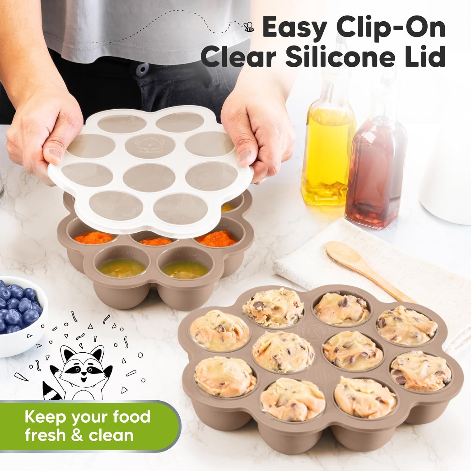 KeaBabies 4-Pack Silicone Baby Spoon Fork Set with Freezer Tray