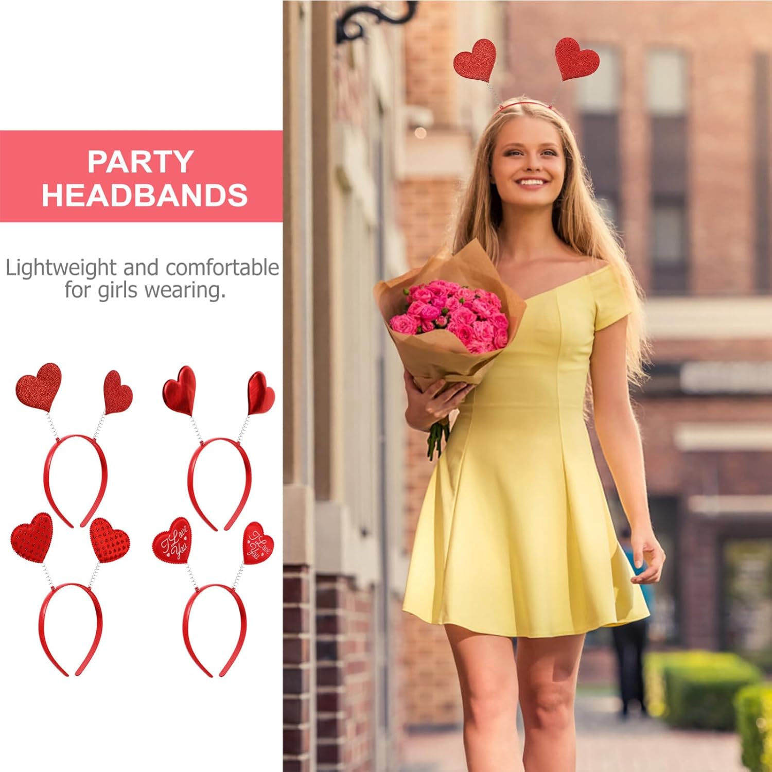 4PACK Valentine Red Sequin Heart Headband