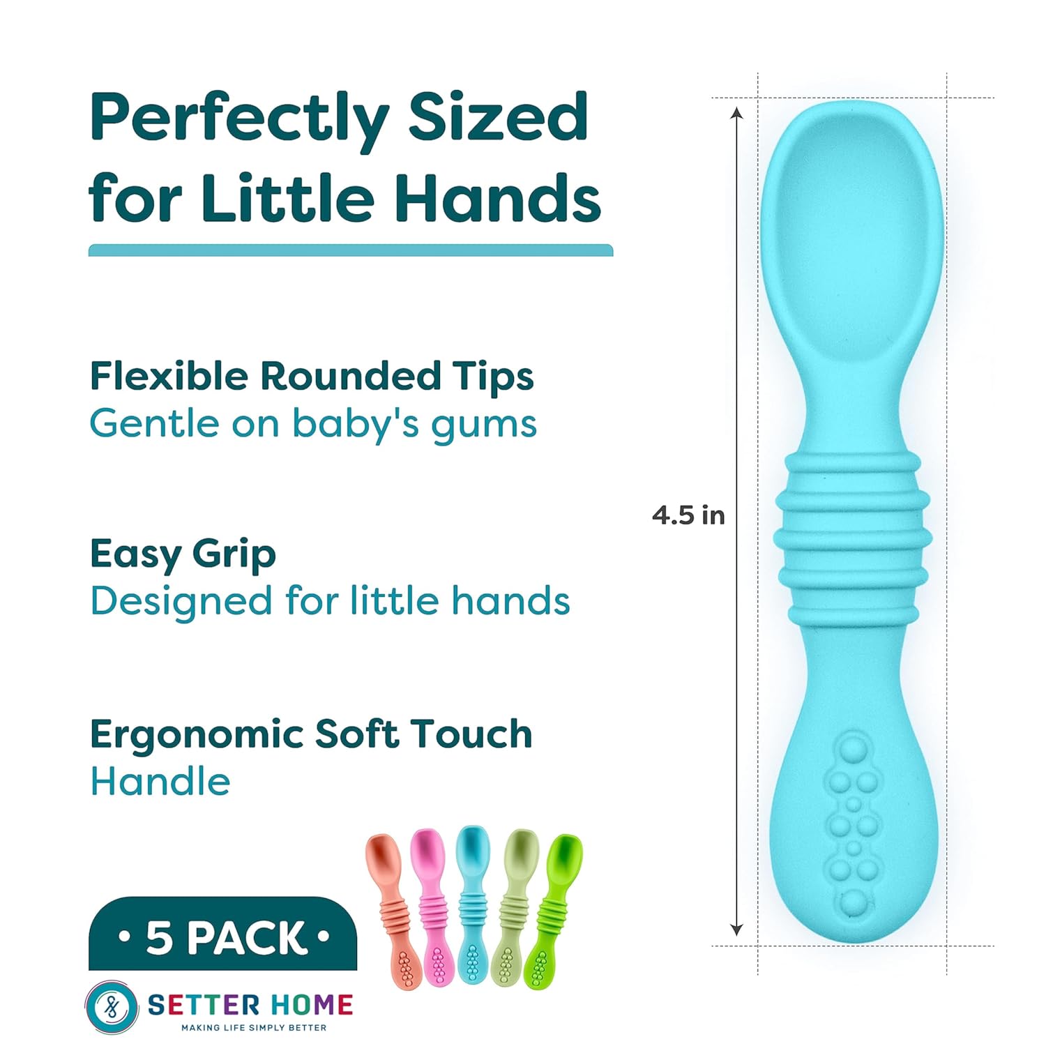 Sturdy soft BPA-free silicone baby spoons Self-feeding 6-12 months