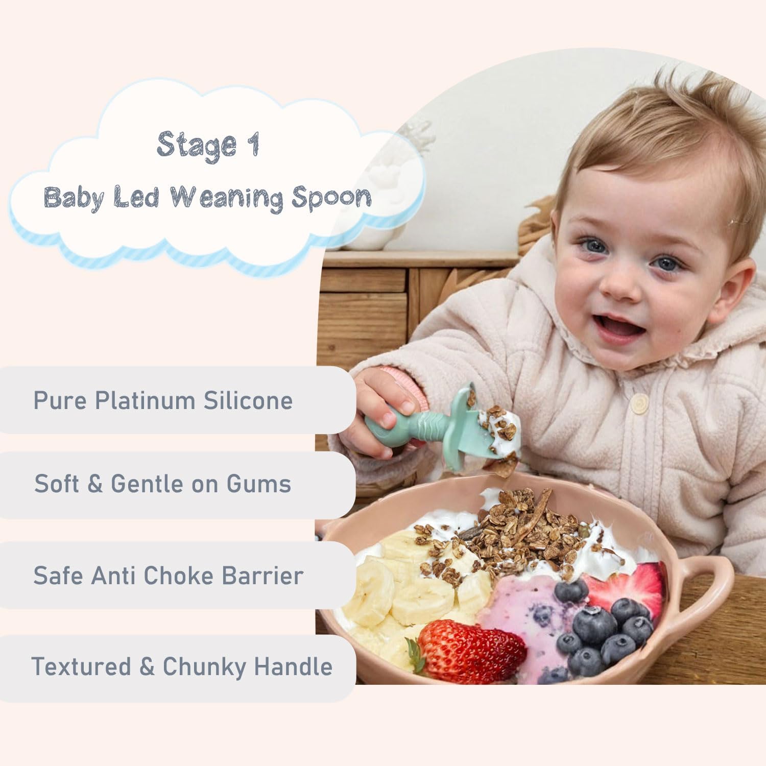 Ginbear Platinum Silicone Self-Feeding Spoons for Babies 6-12 Months