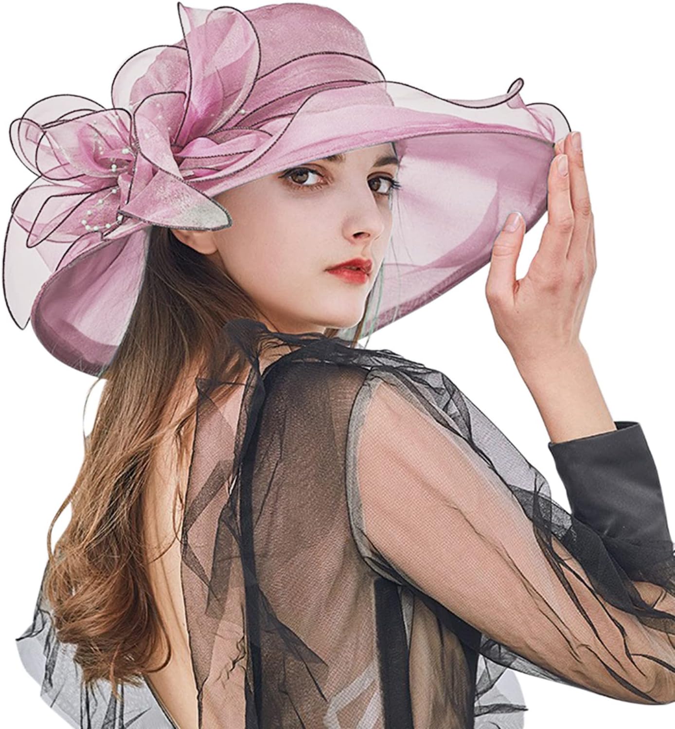 Purple Orange Fascinator for Women Wide Brim Tea Party Hat