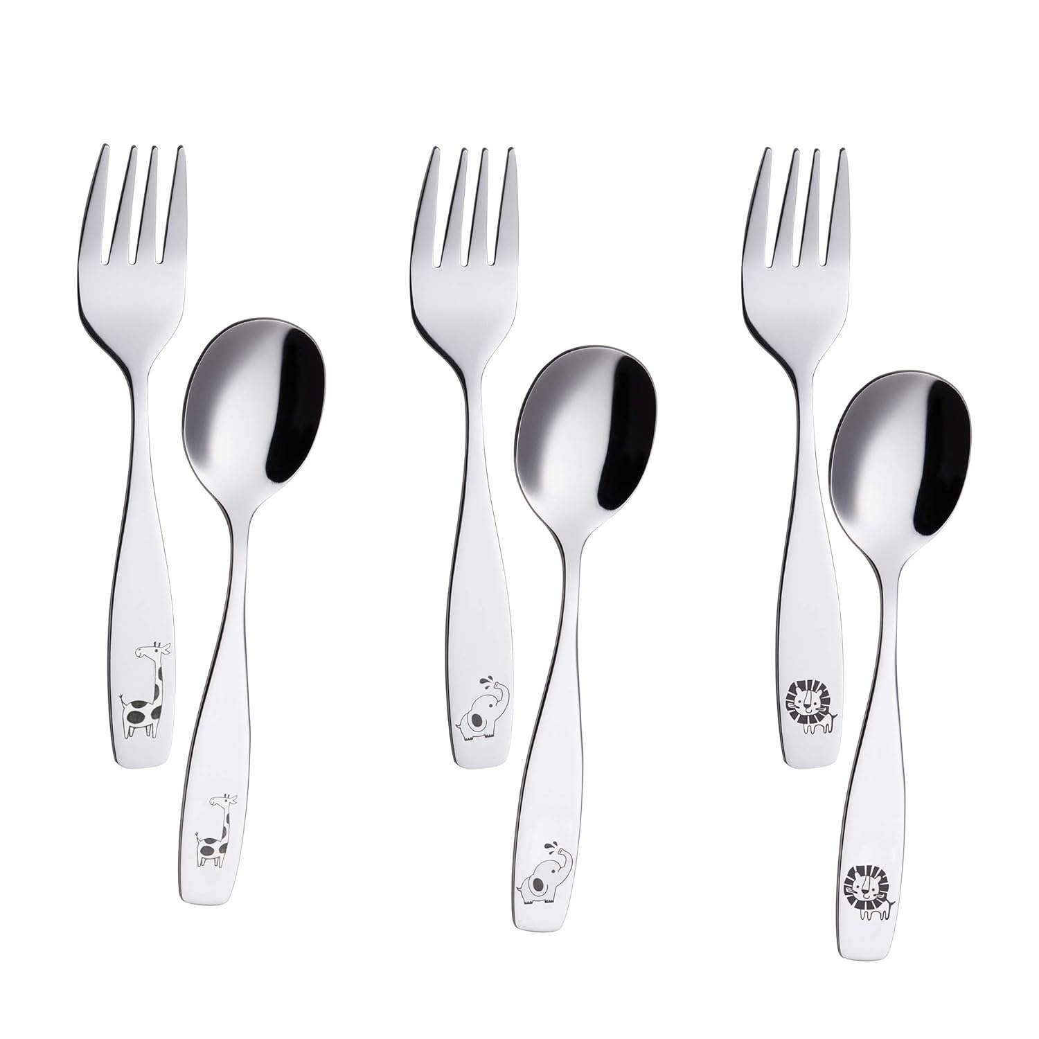 Annova Kids Silverware Safari Animal Etched 6-Piece Flatware Set