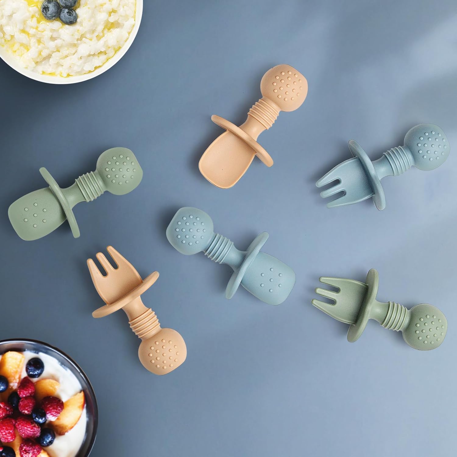 Baby Essentials 6-Piece Silicone Spoons Forks for Toddler Weaning