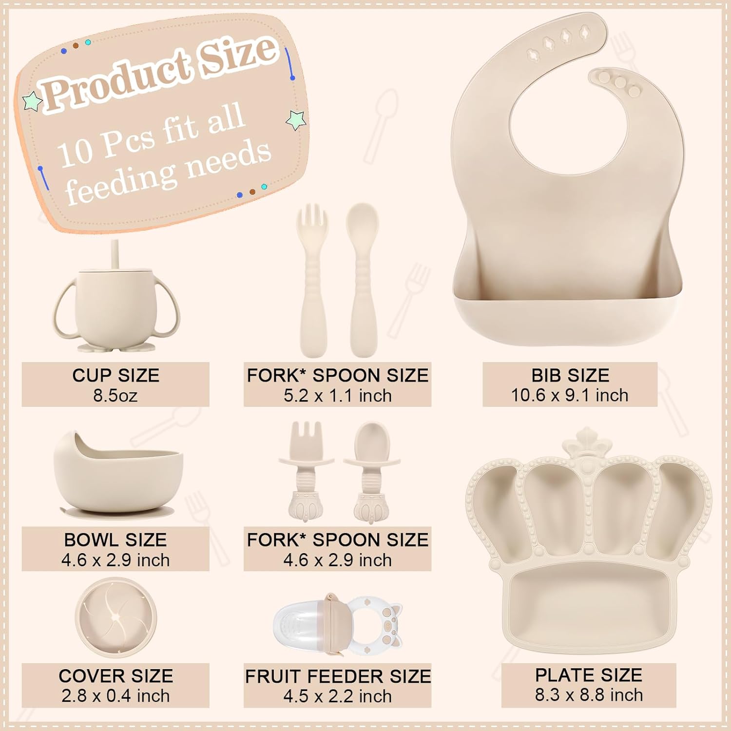 10PCS SILICONE BABY FEEDING SETcount near 10
