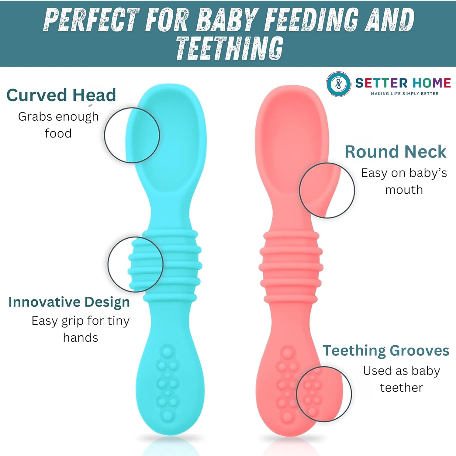 Sturdy soft BPA-free silicone baby spoons Self-feeding 6-12 months
