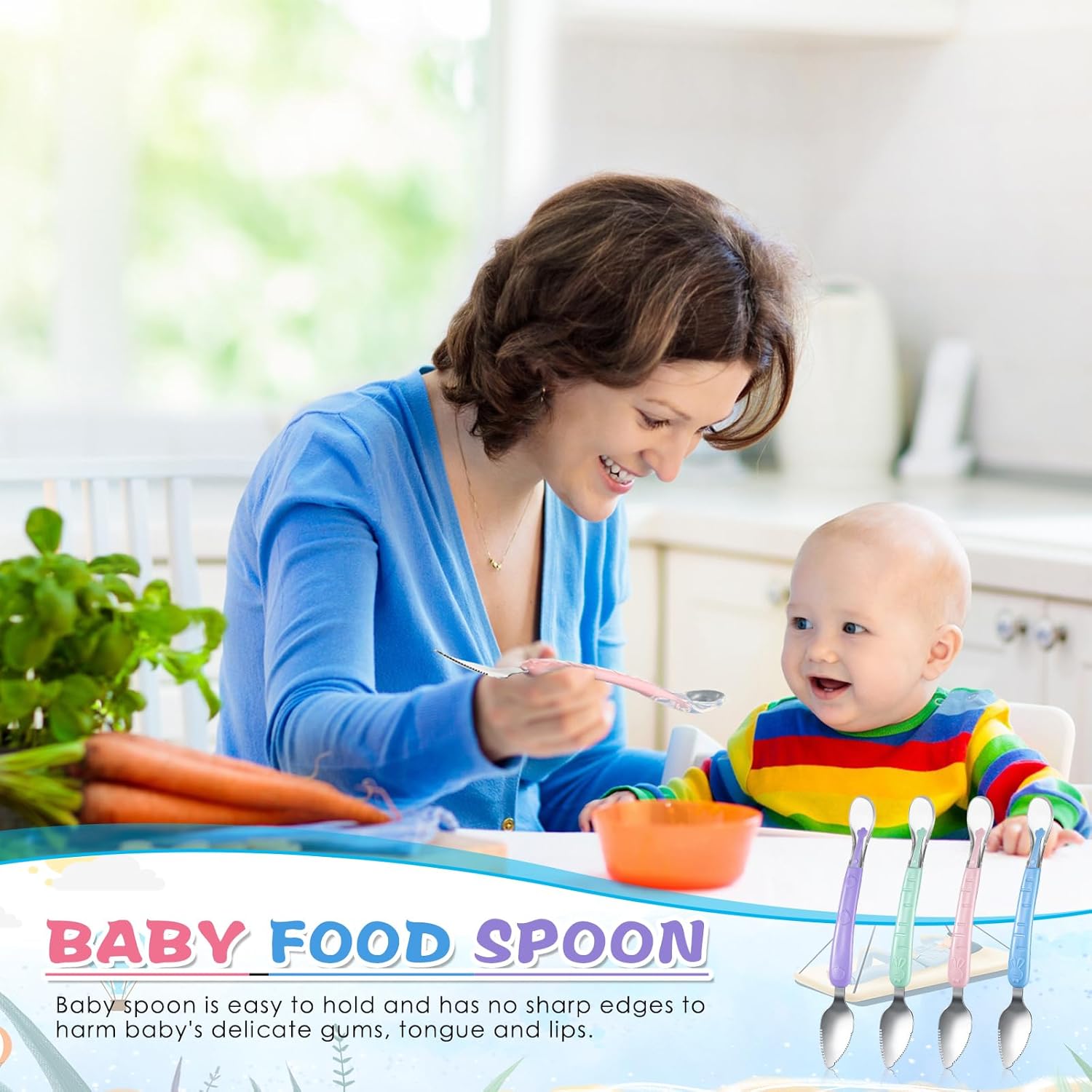 Lallisa 4-in-1 Double-Ended Silicone Steel Baby Feeding Tool Set