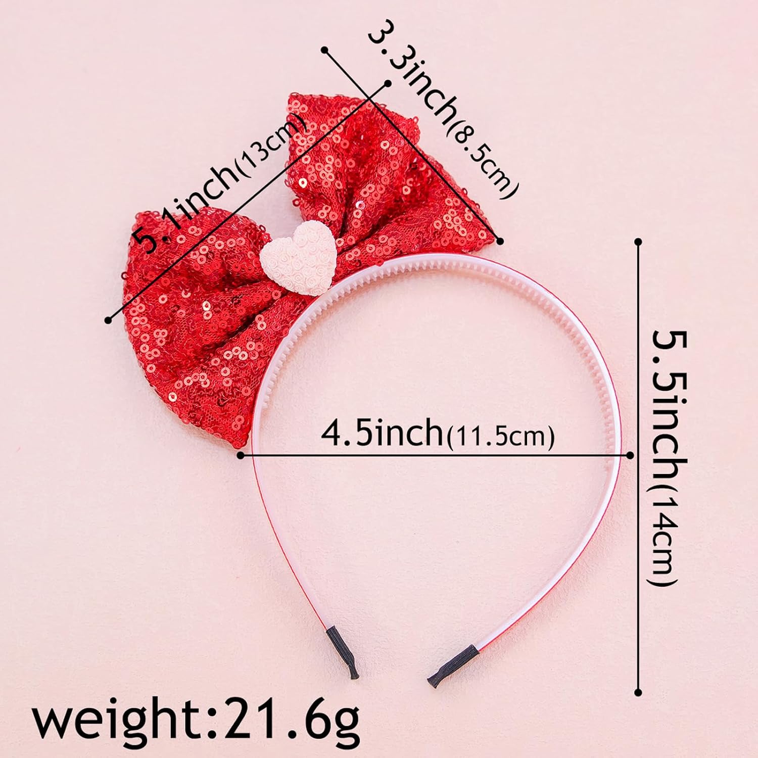 Festive Red Heart Bow Headband for Women