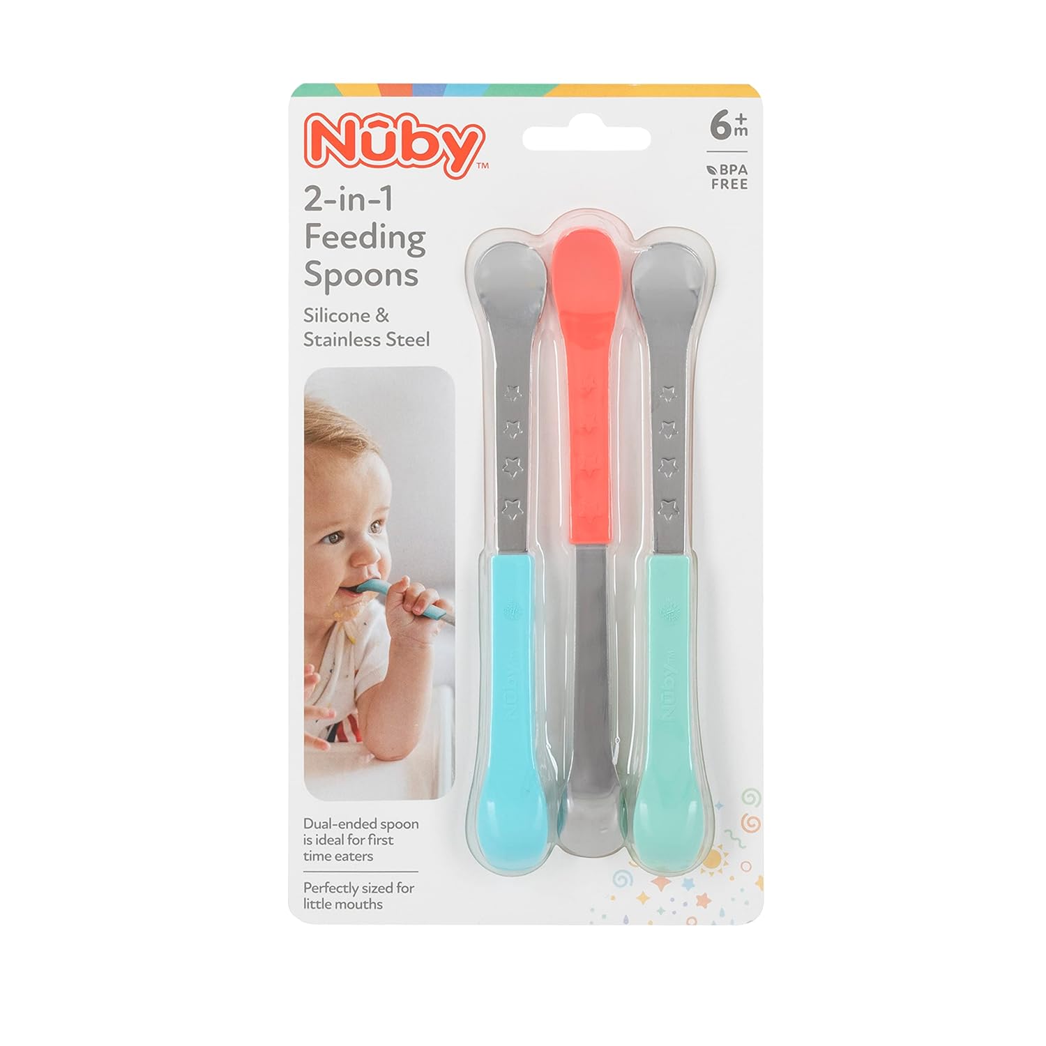 Nuby 2-in-1 Baby Spoons 6 Months 3-Pack