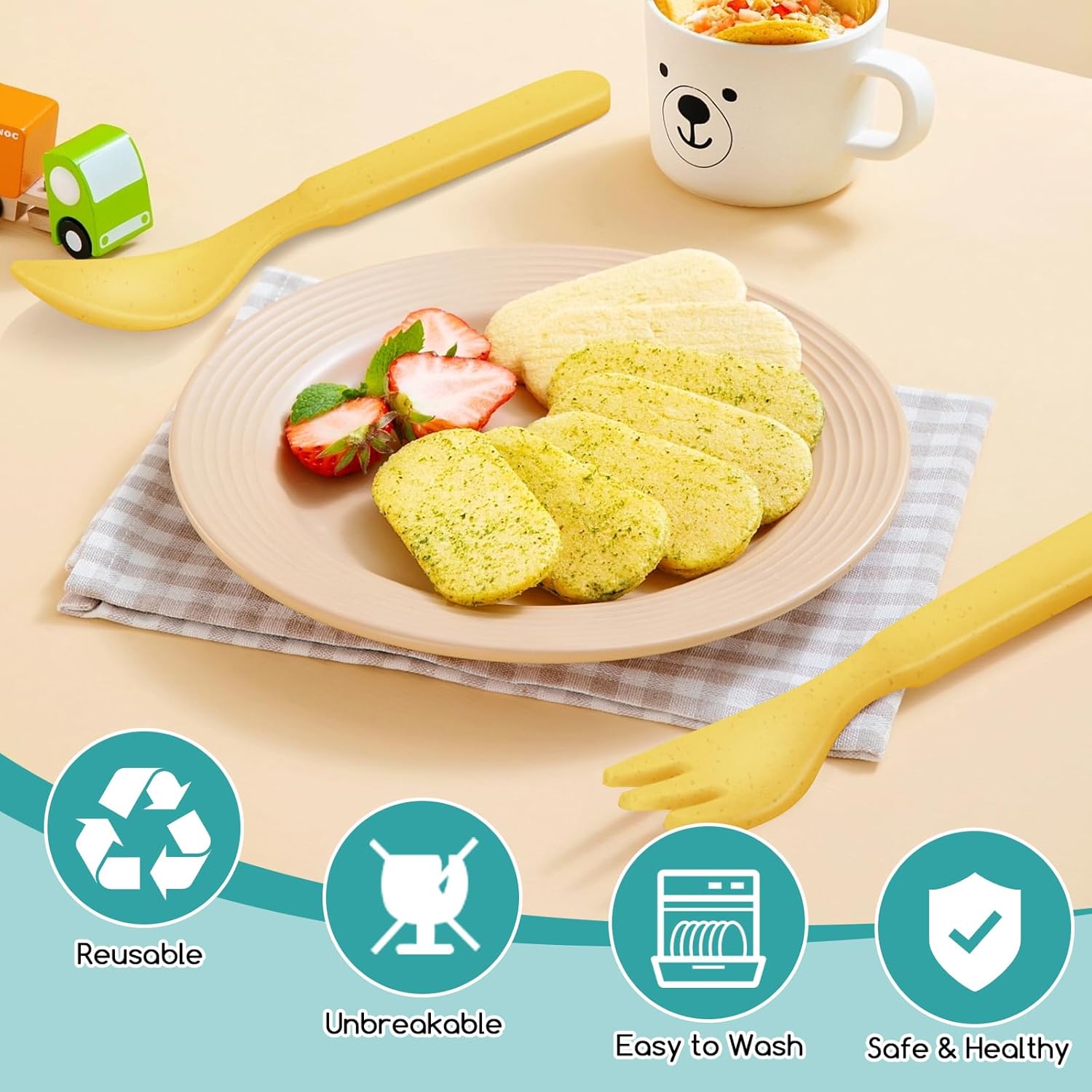 Bamboo Toddler Utensils Set Self Feeding BPA Free
