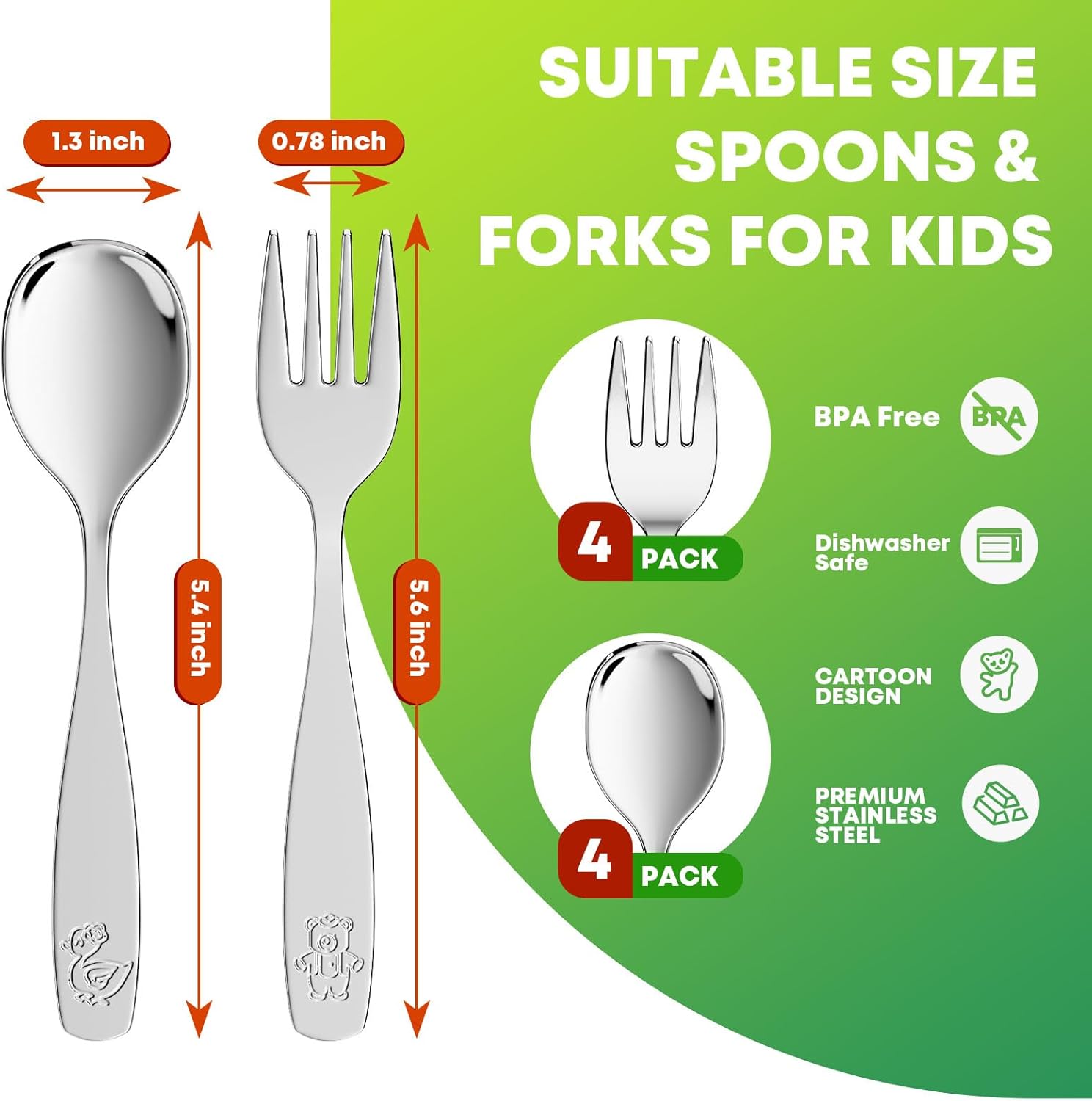 8-Piece Toddler Flatware Set with Mirror Polished Design