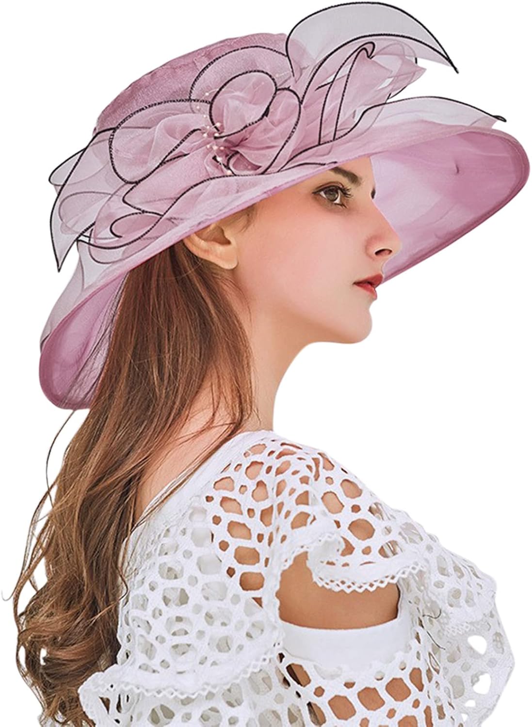 Purple Orange Fascinator for Women Wide Brim Tea Party Hat