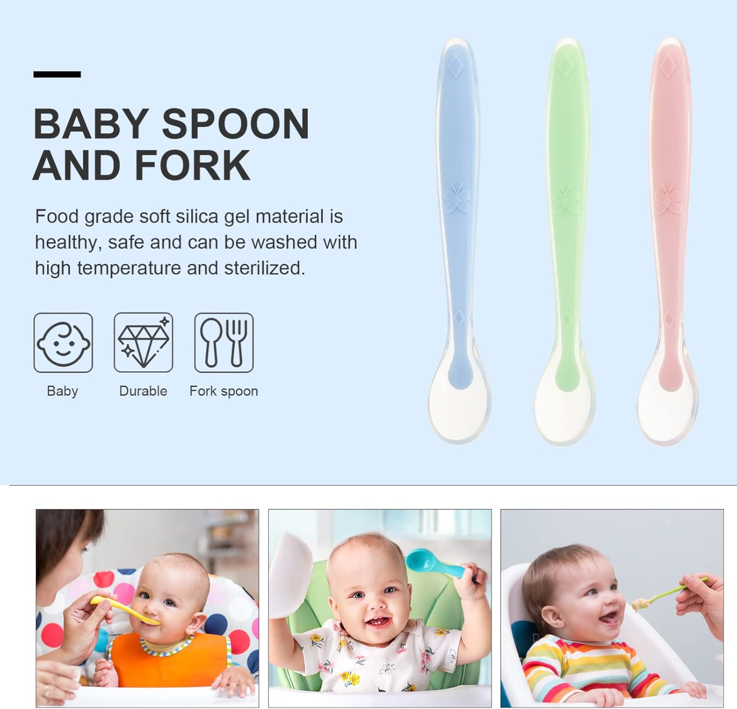 3-Piece Baby Silicone Spoon Set for First Feeding