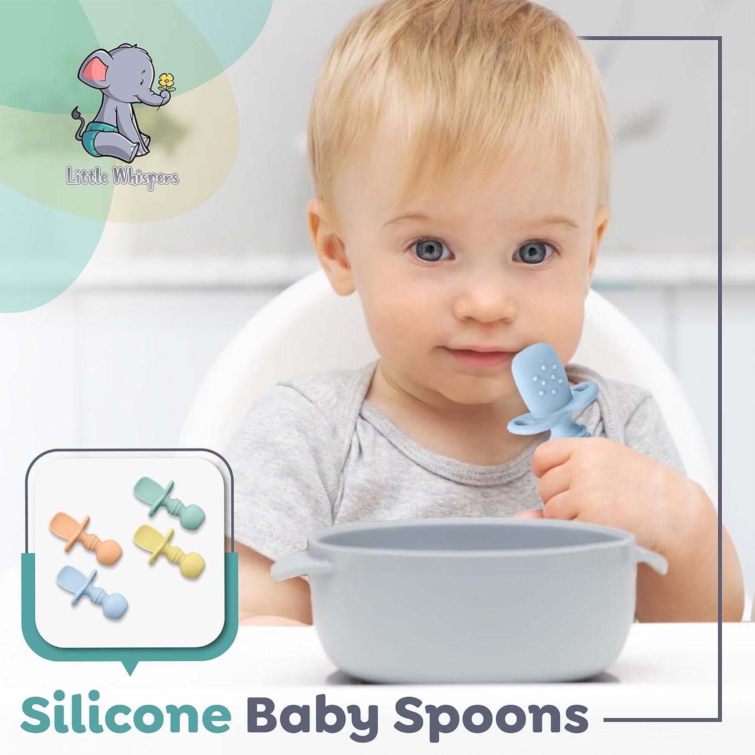 Little Whispers Baby Silicone Spoons - Self Feeding 6 Months - 4 Pack Set