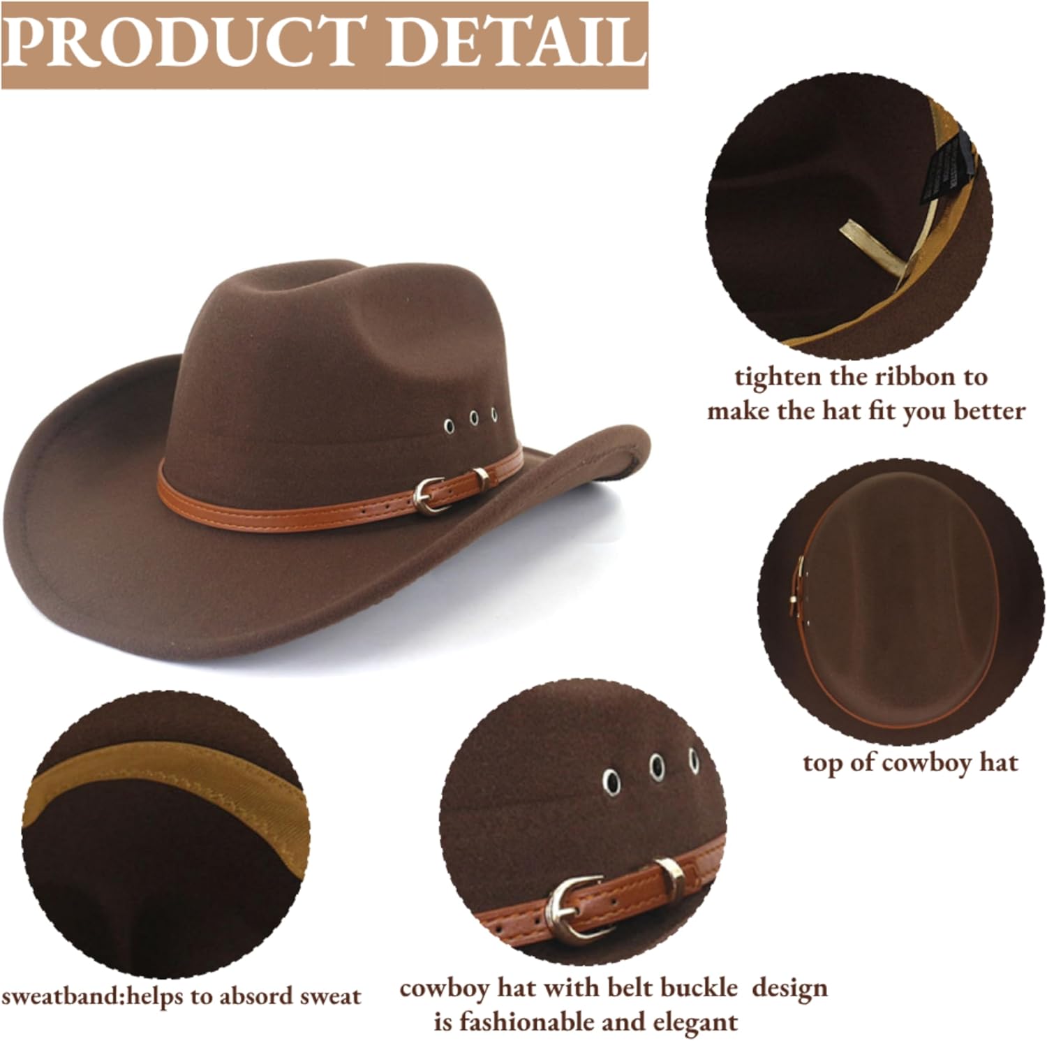 LIDHAY Cowboy Hat for Women and Men Felt Wide Brim