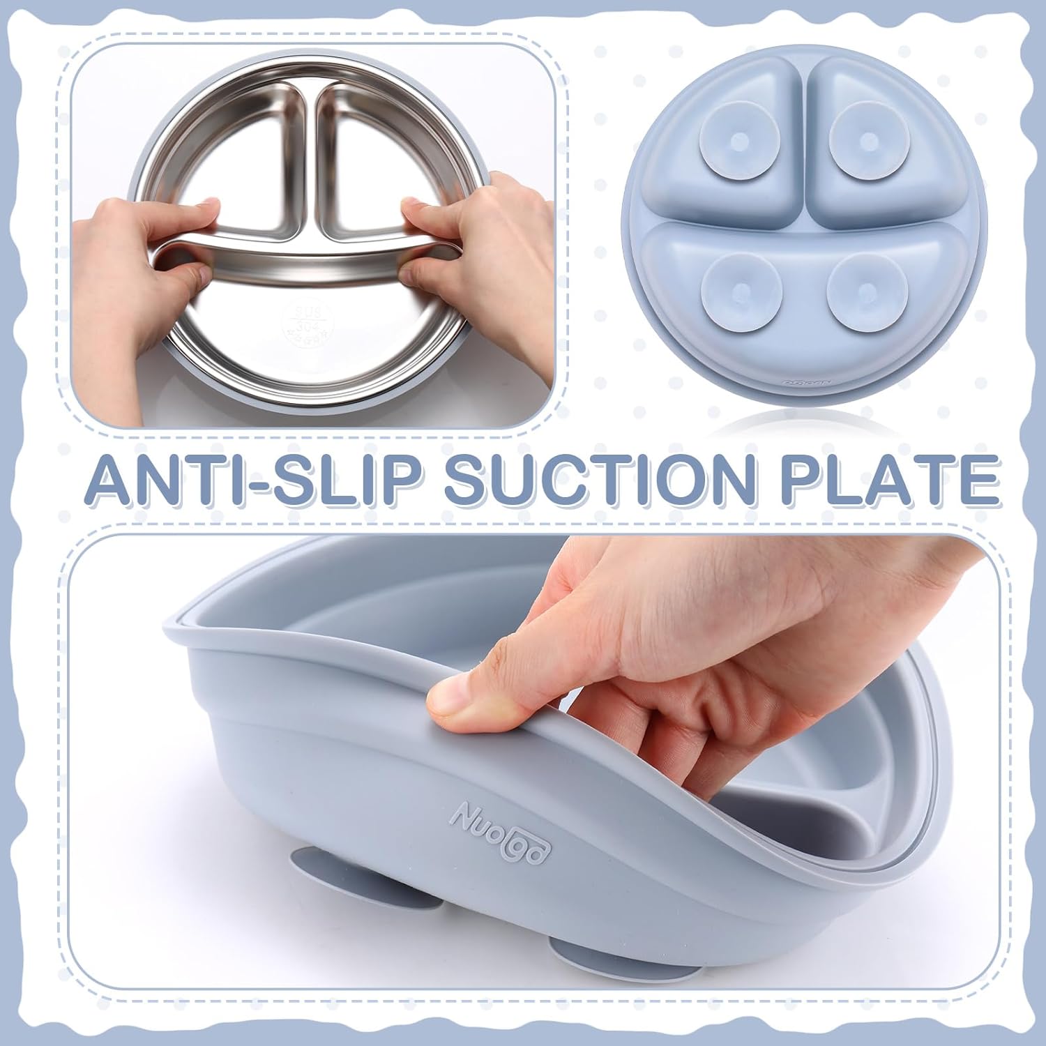 6-Piece Stainless Steel Plates Bowls Set for Kids