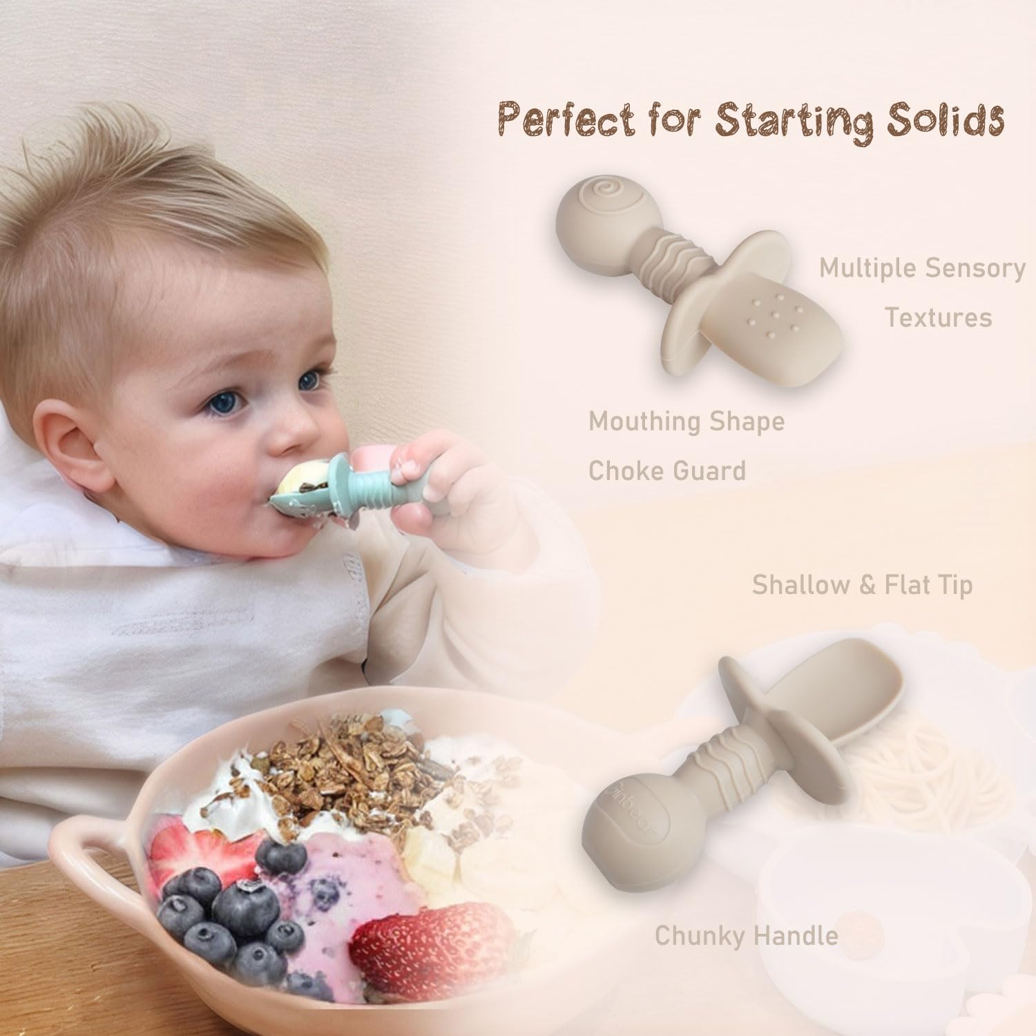 Ginbear Platinum Silicone Self-Feeding Spoons for Babies 6-12 Months