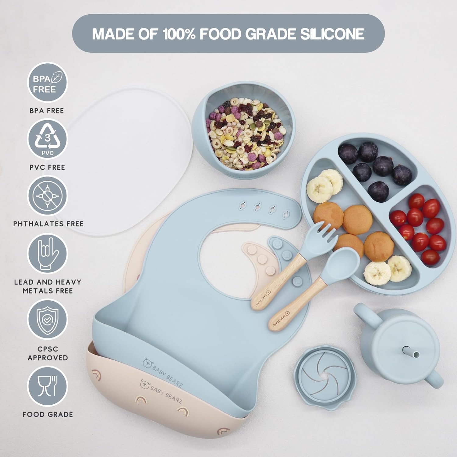 Adjustable Silicone Baby Feeding Set for 6 Months Old Blue
