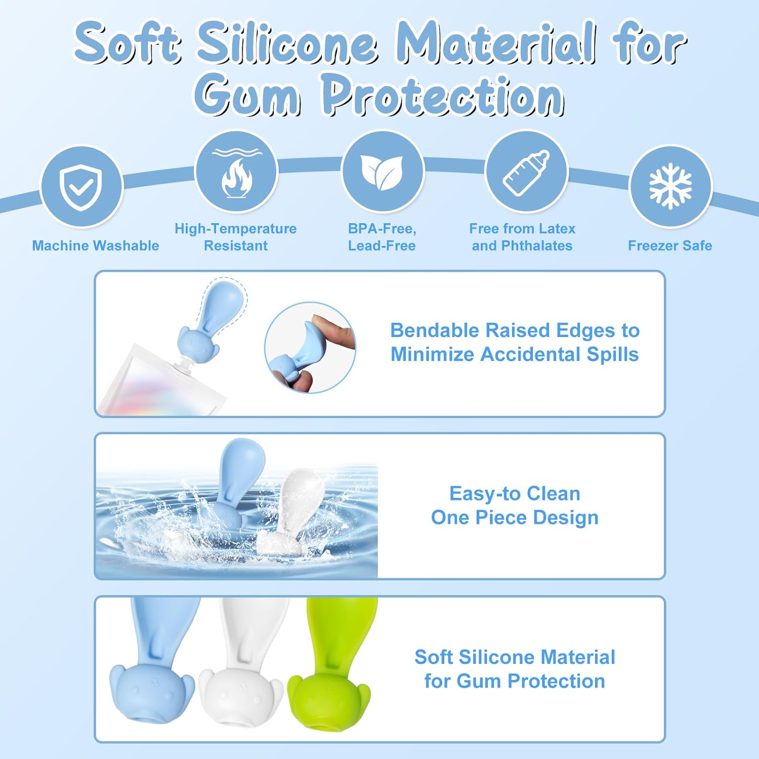 Sturdy Silicone Baby Spoons with Squeeze Pouch Feeder Attachments for Infant Food