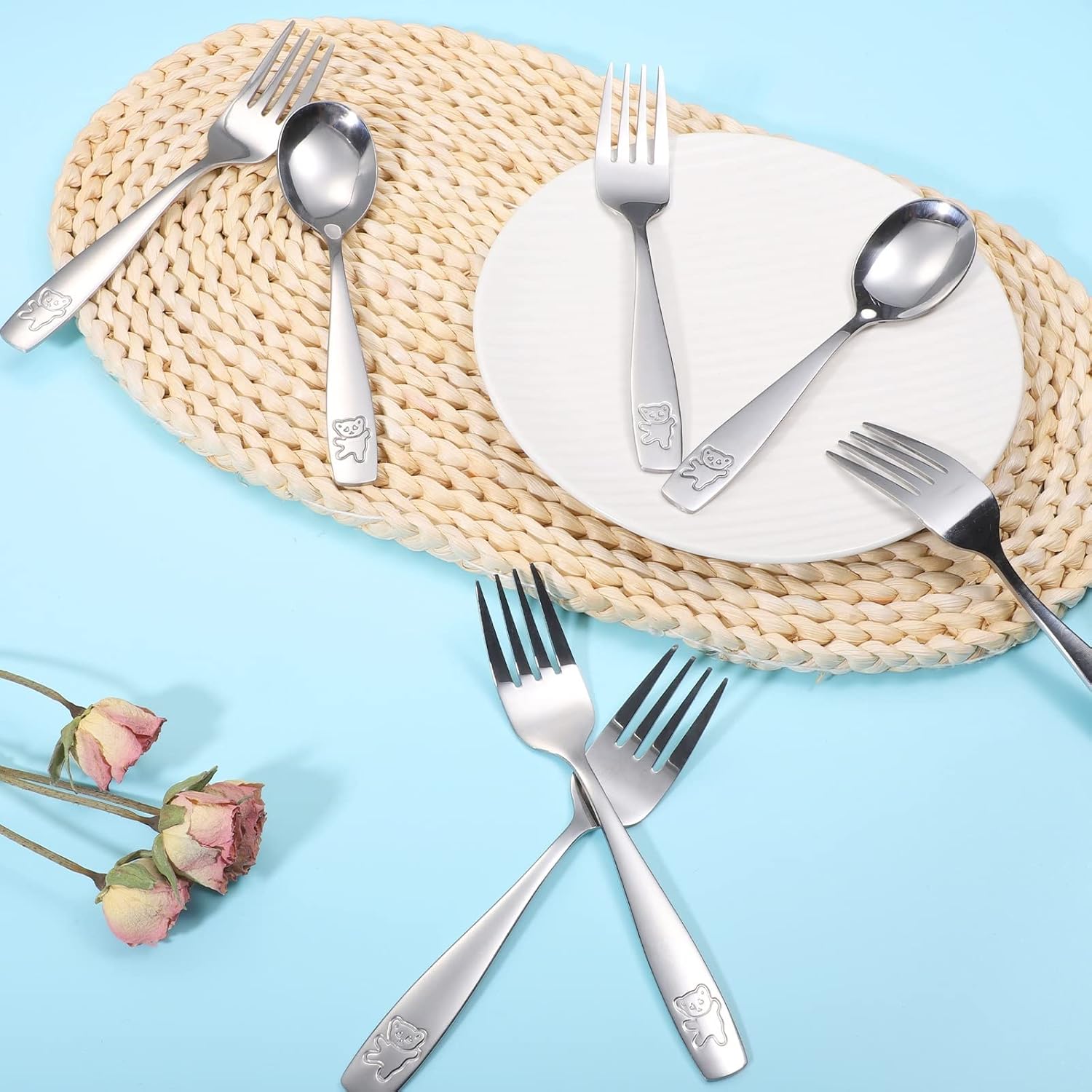 Stainless Steel Kids Silverware Set with Cute Bear Engraving