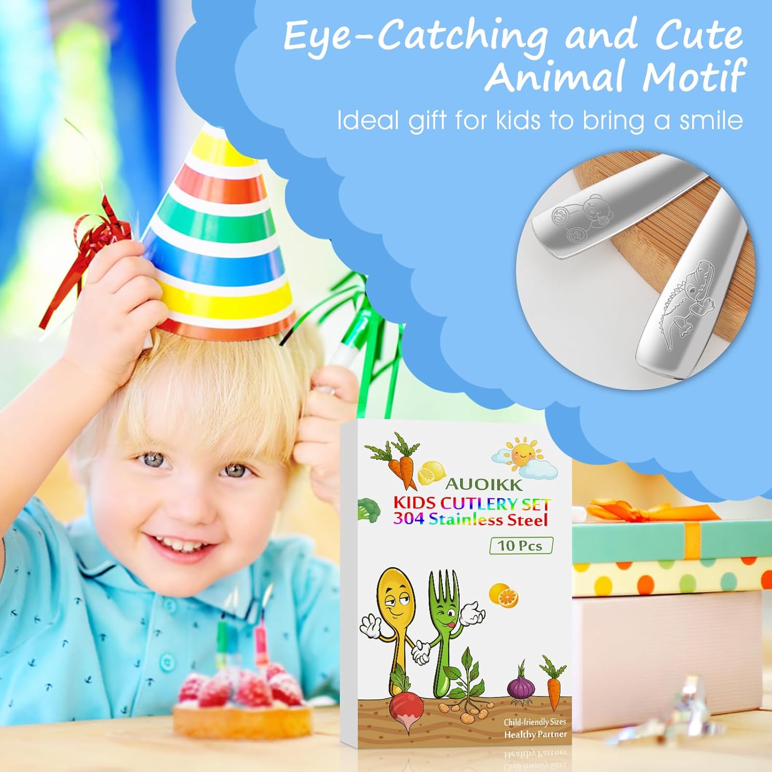 10-Piece Toddler Flatware Set Kids Utensils with Ergonomic Design