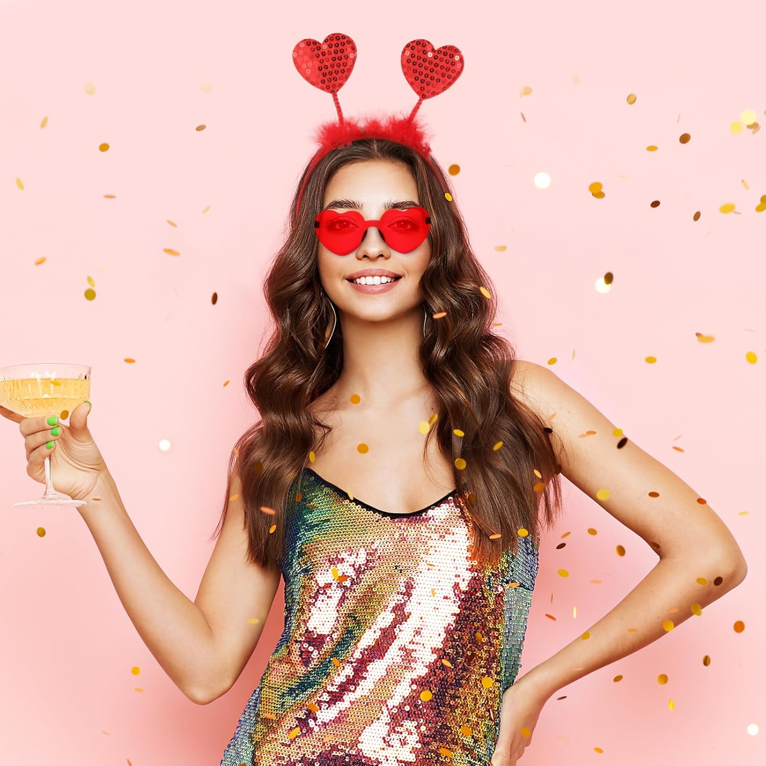 Valentines Day Heart Headband Glasses Set For Women