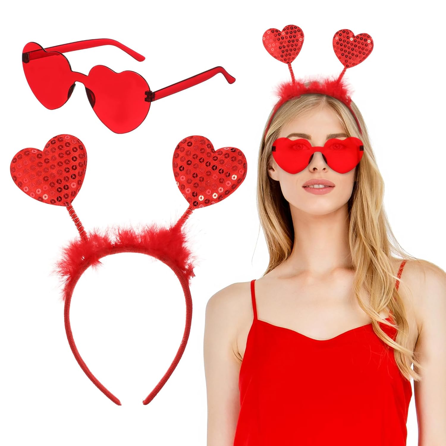 Valentines Day Heart Headband Glasses Set For Women