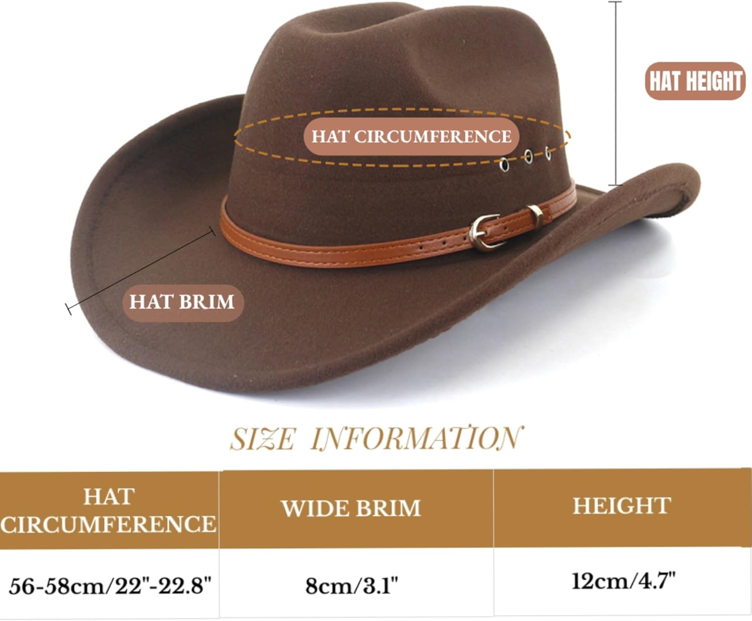 LIDHAY Cowboy Hat for Women and Men Felt Wide Brim