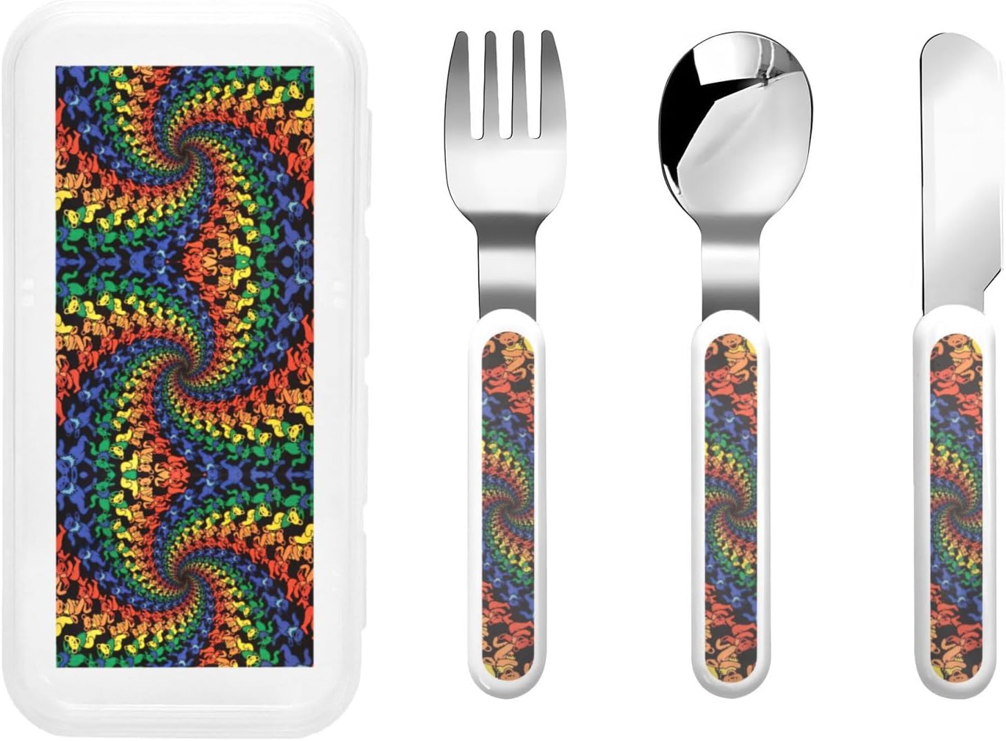 Bear Dancing Tie Dye Print Flatware Set with Case Dishwasher BPA-Free