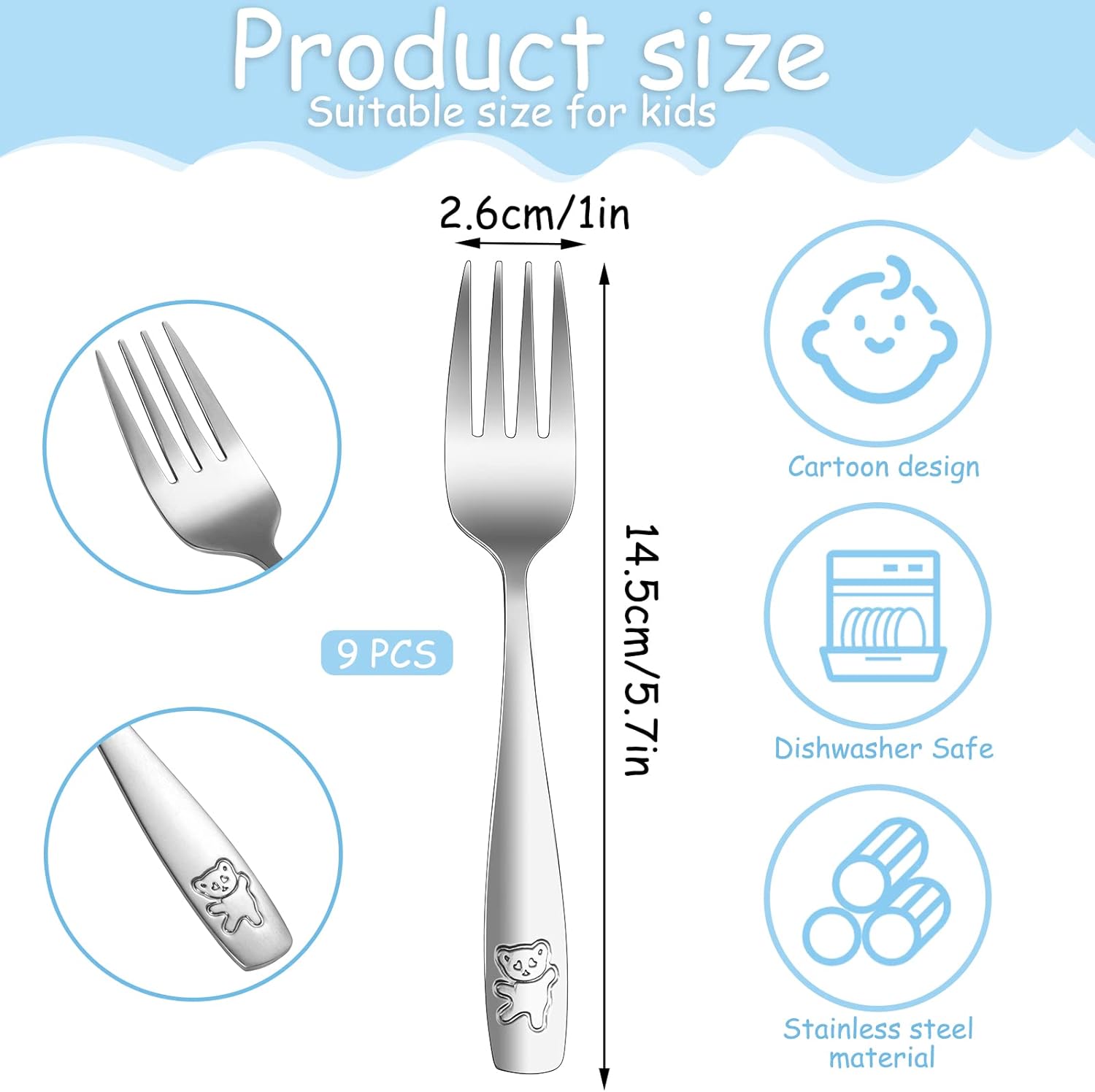 Pimoys 9-Piece Toddler Forks Safe Flatware for Kids